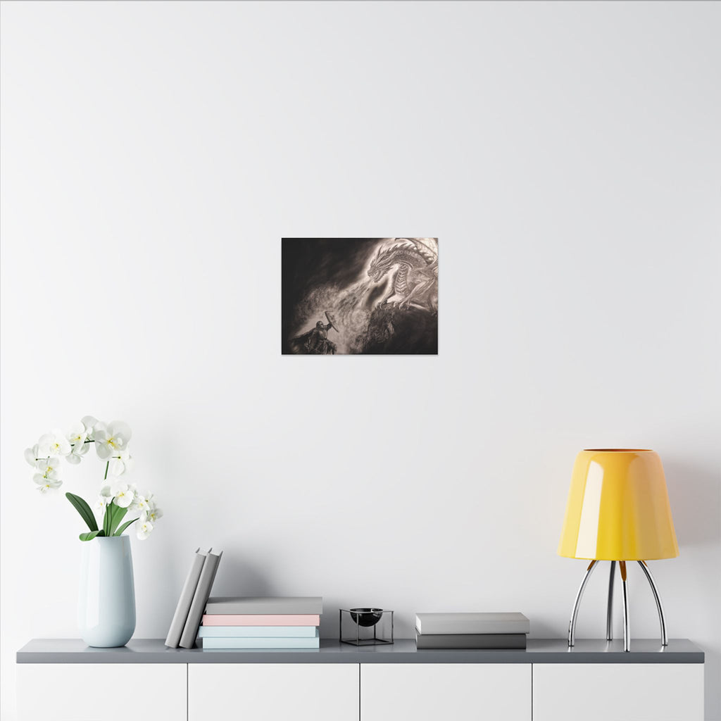 Dragon vs Knight Matte Canvas Wall Art — Fantasy Battle Stretched Print