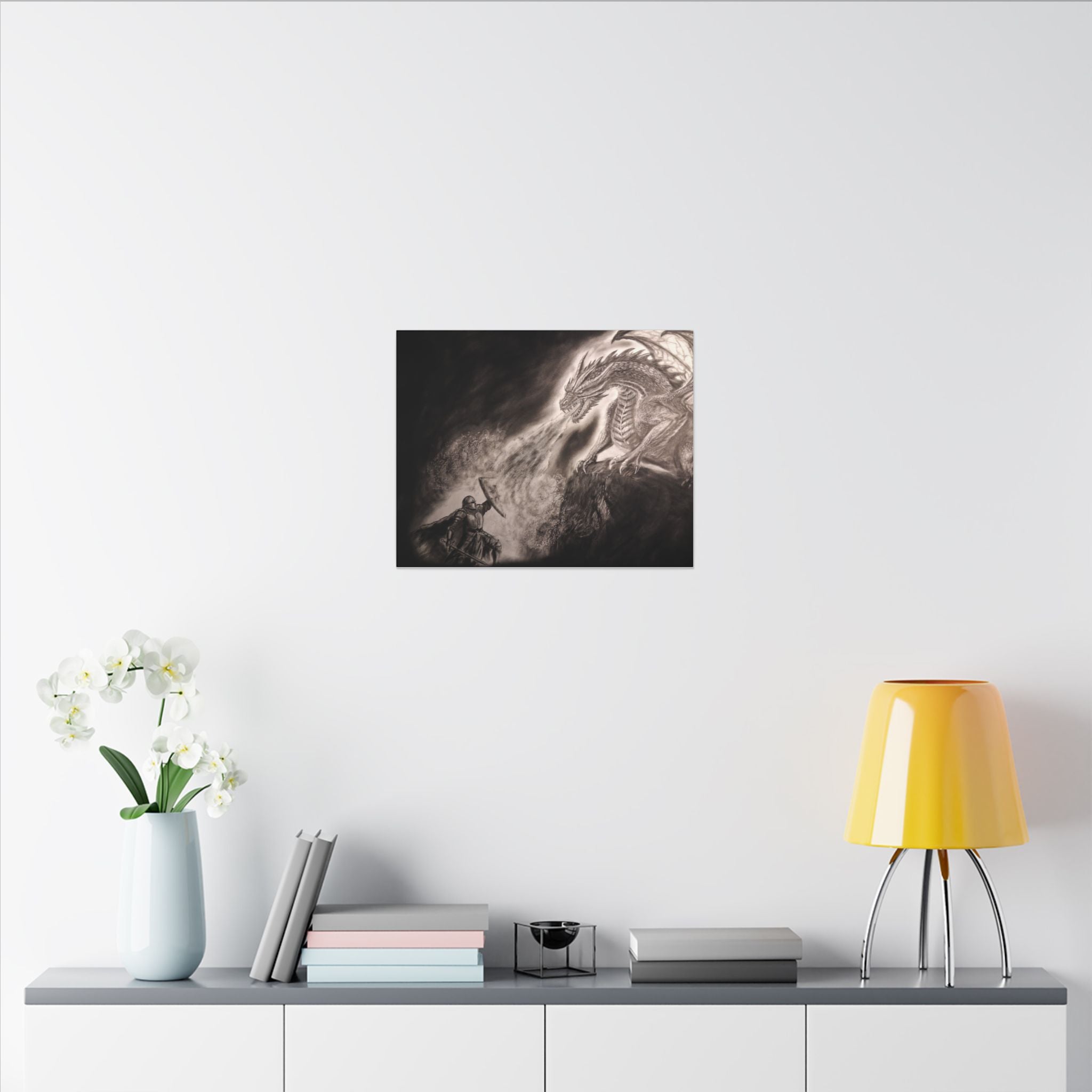 Dragon vs Knight Matte Canvas Wall Art — Fantasy Battle Stretched Print