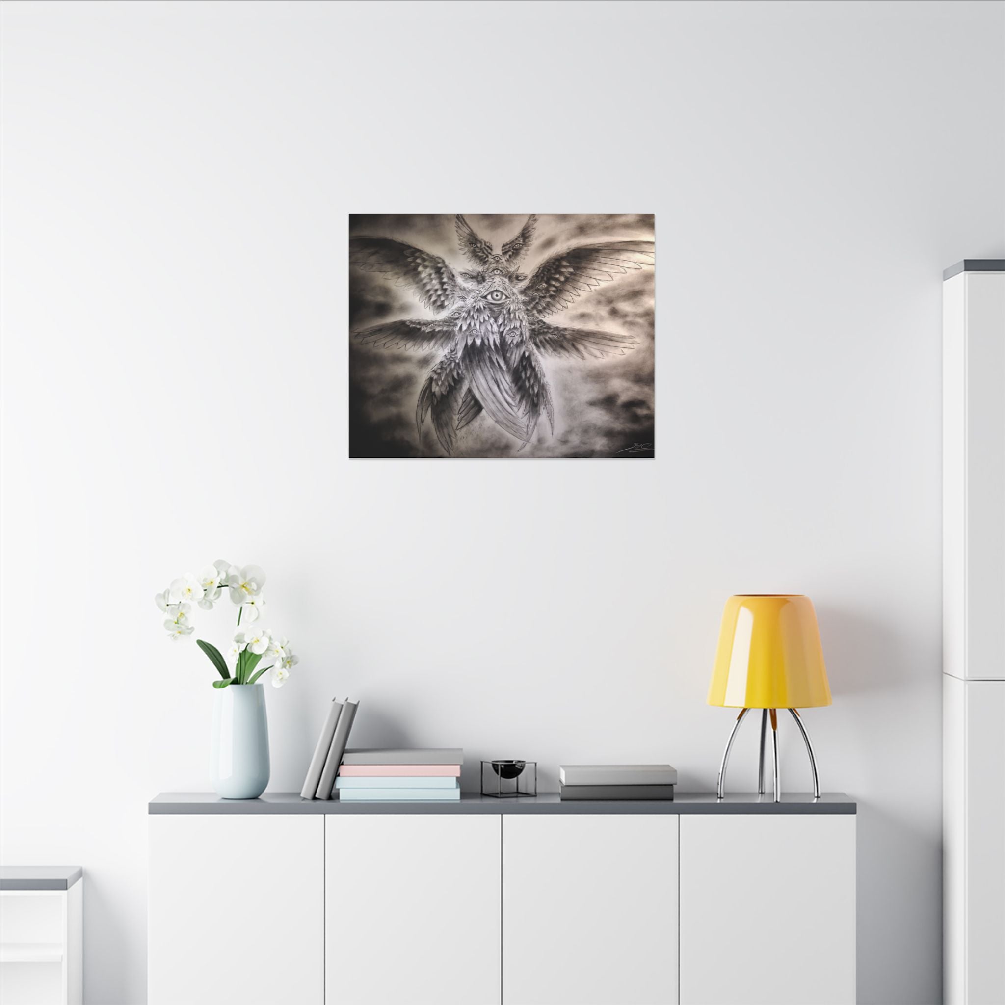 Surreal Winged Eye Canvas Art — Mystical Monochrome Wall Decor