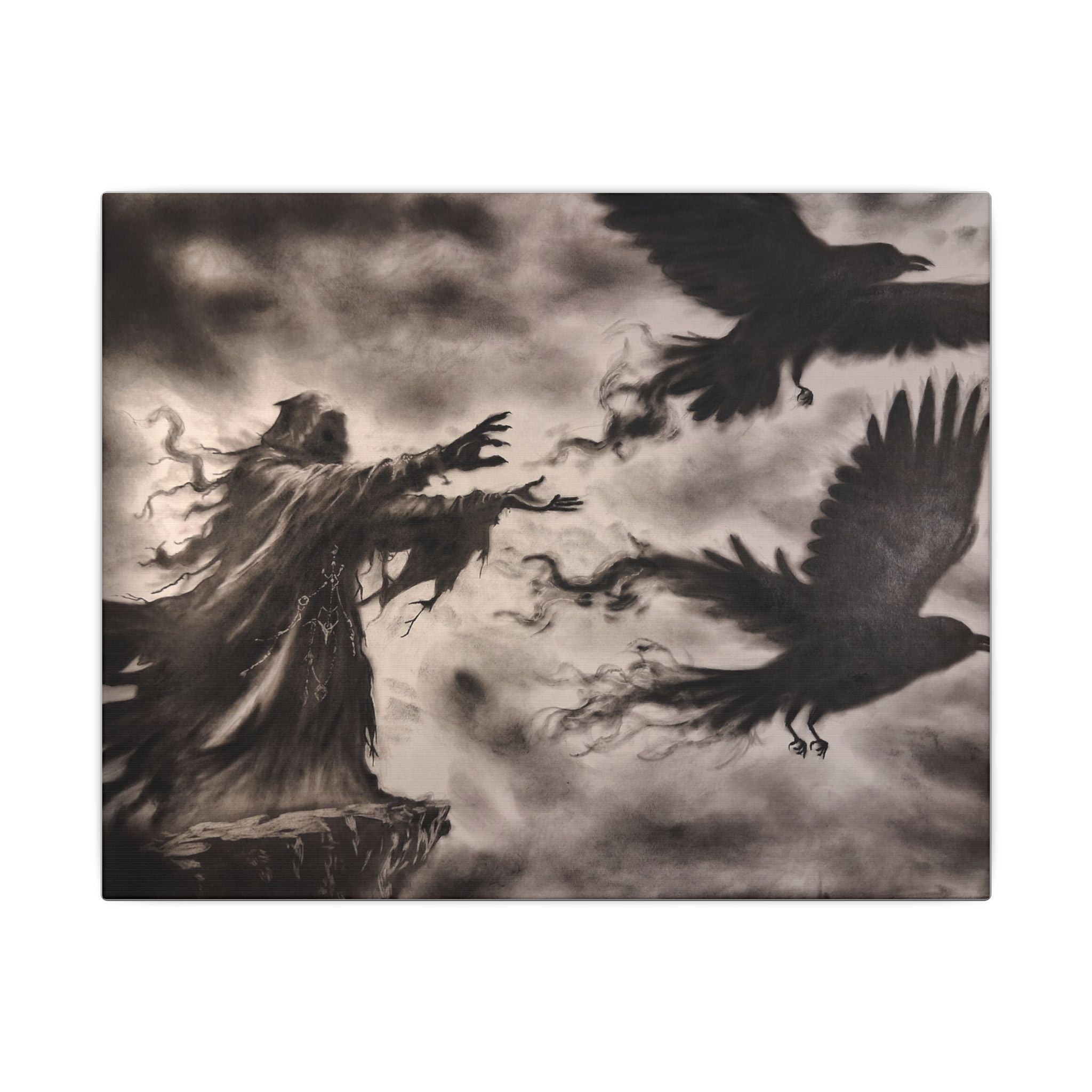 Gothic Raven Sorcerer Matte Canvas Art — Dark Fantasy Wall Decor