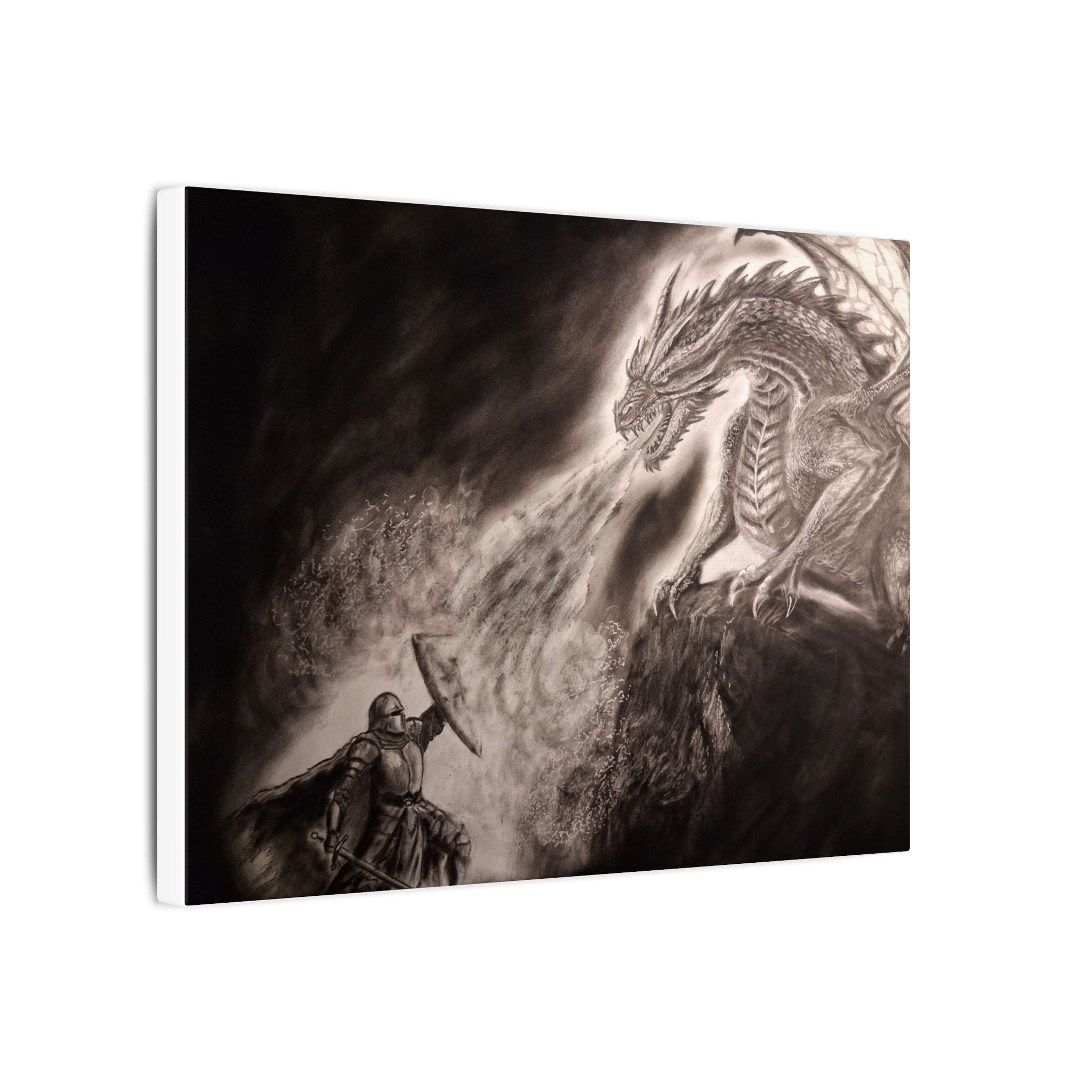 Dragon vs Knight Matte Canvas Wall Art — Fantasy Battle Stretched Print