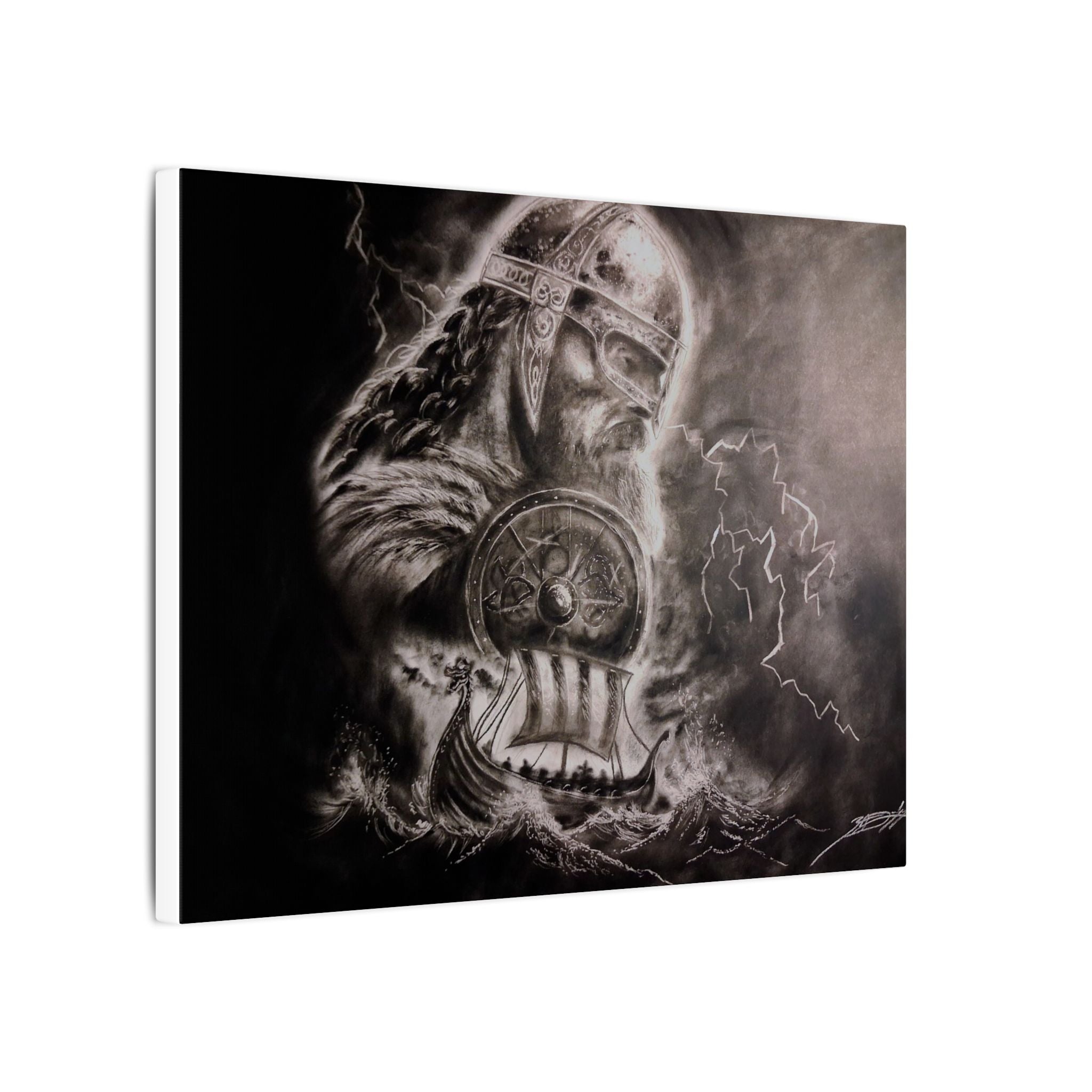 Viking Warrior Matte Canvas Print — Norse Shield & Longship Wall Art