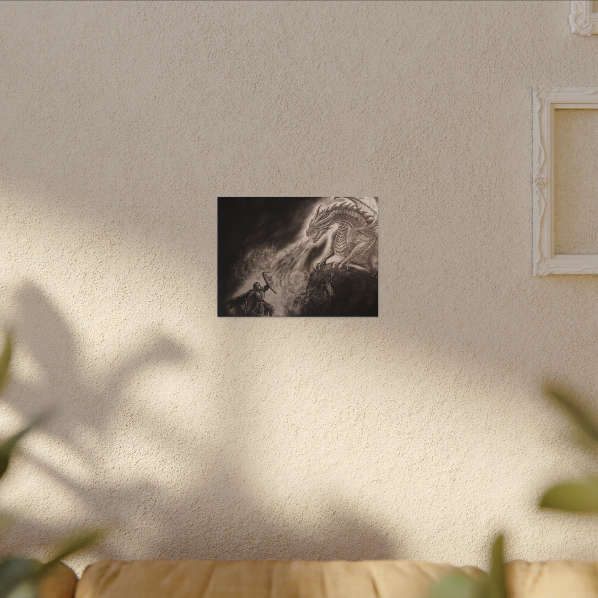 Dragon vs Knight Matte Canvas Wall Art — Fantasy Battle Stretched Print