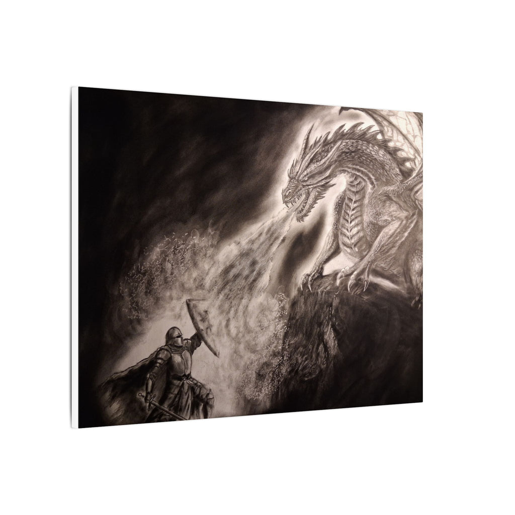 Dragon vs Knight Matte Canvas Wall Art — Fantasy Battle Stretched Print