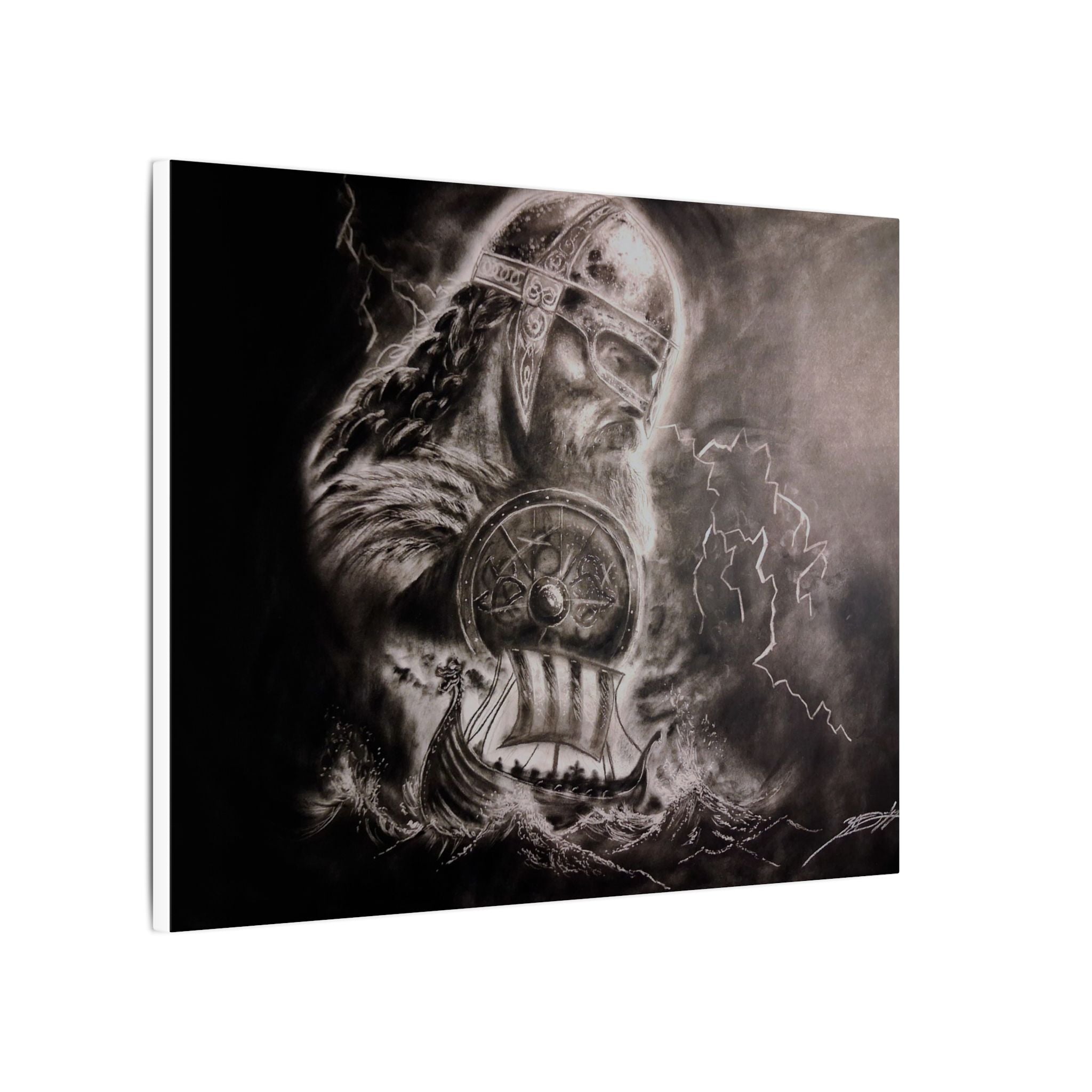 Viking Warrior Matte Canvas Print — Norse Shield & Longship Wall Art