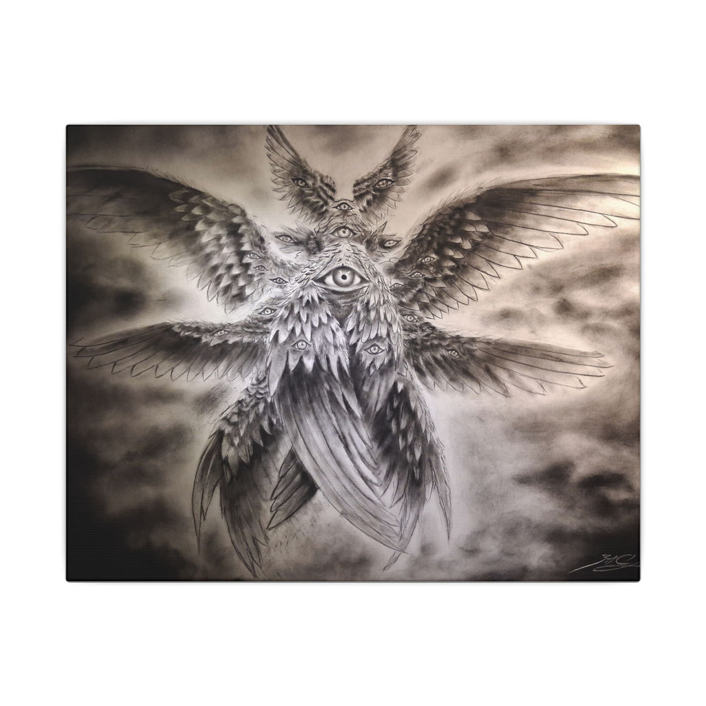 Surreal Winged Eye Canvas Art — Mystical Monochrome Wall Decor