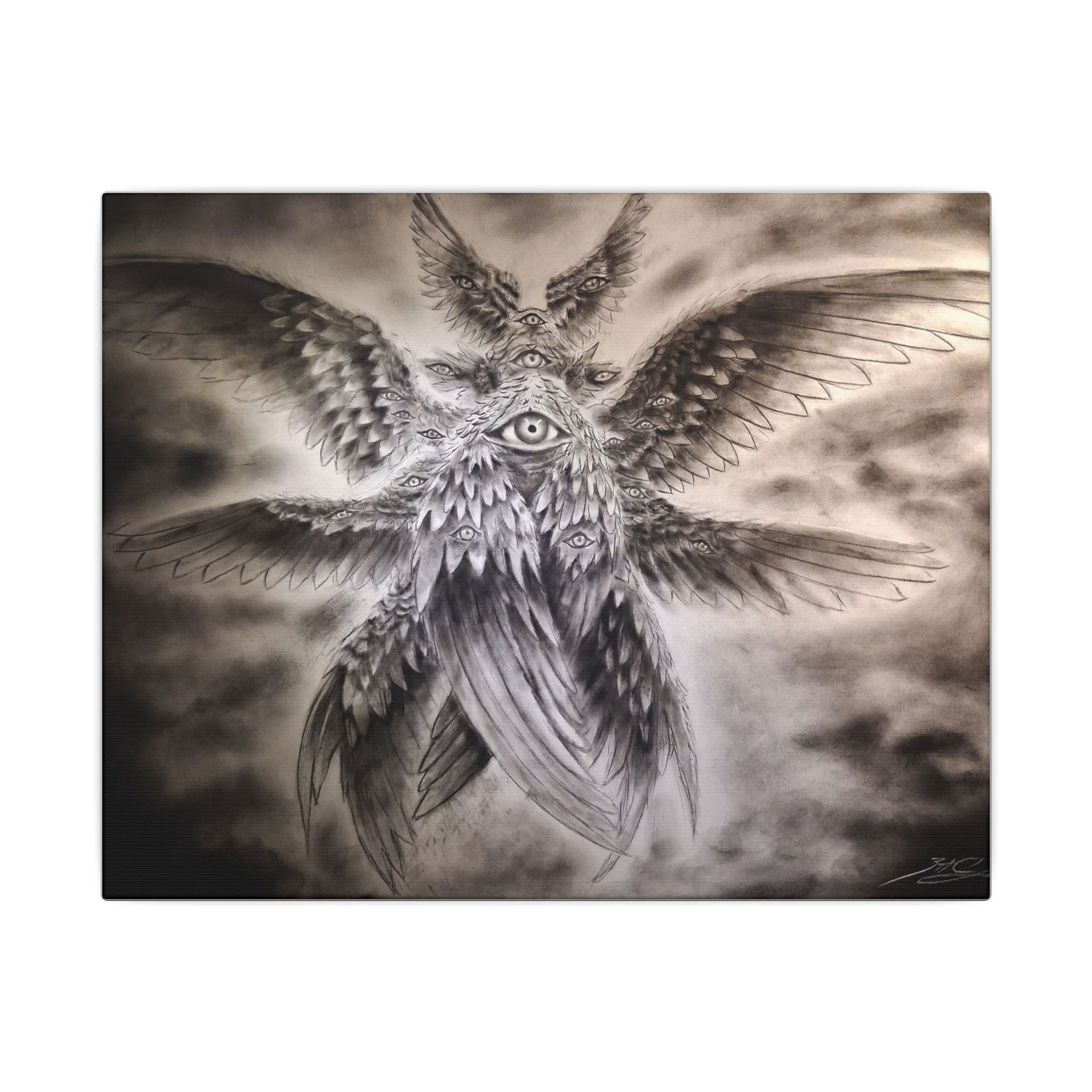Surreal Winged Eye Canvas Art — Mystical Monochrome Wall Decor