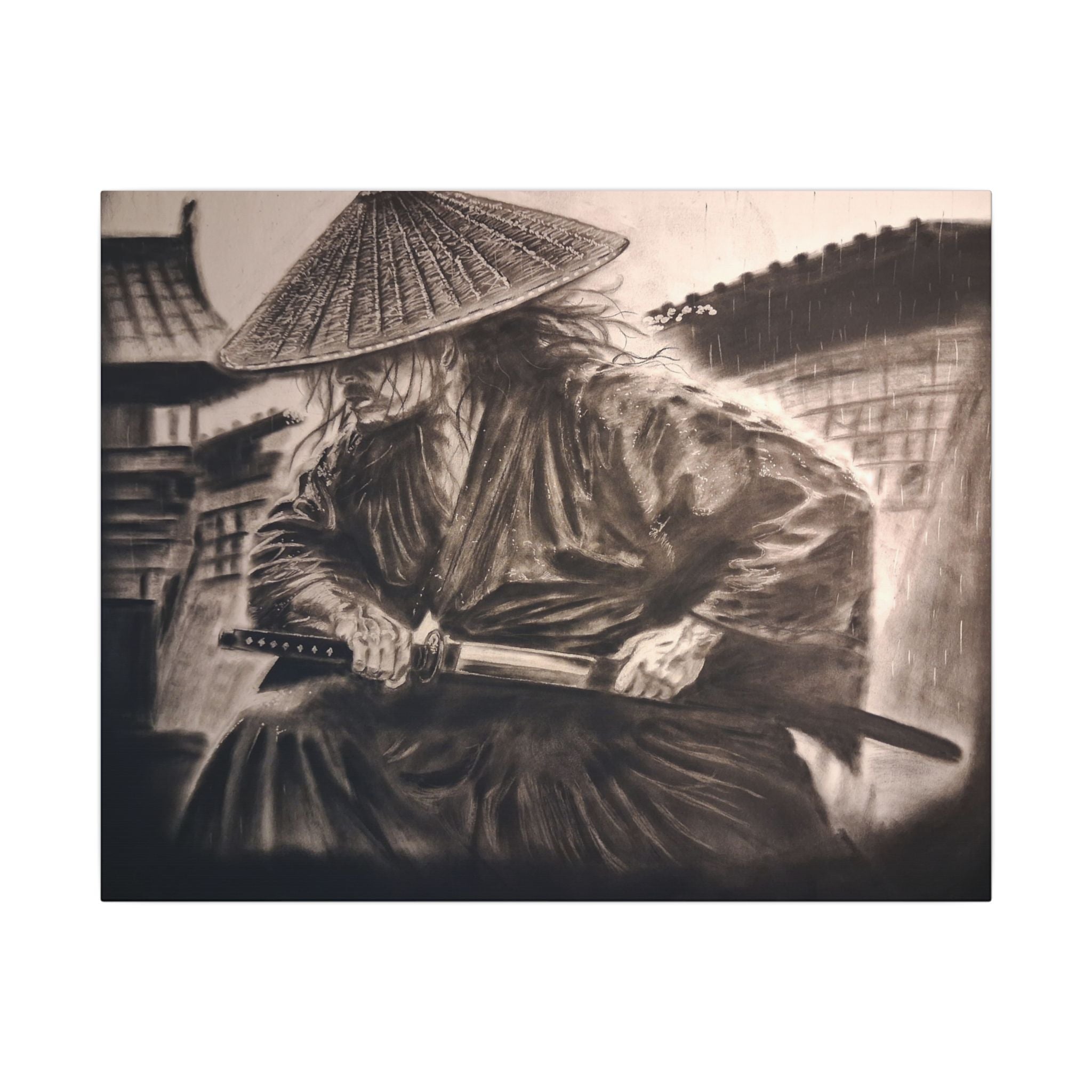 Samurai Warrior Matte Canvas Print — Vintage Japanese Sword Art Wall Decor
