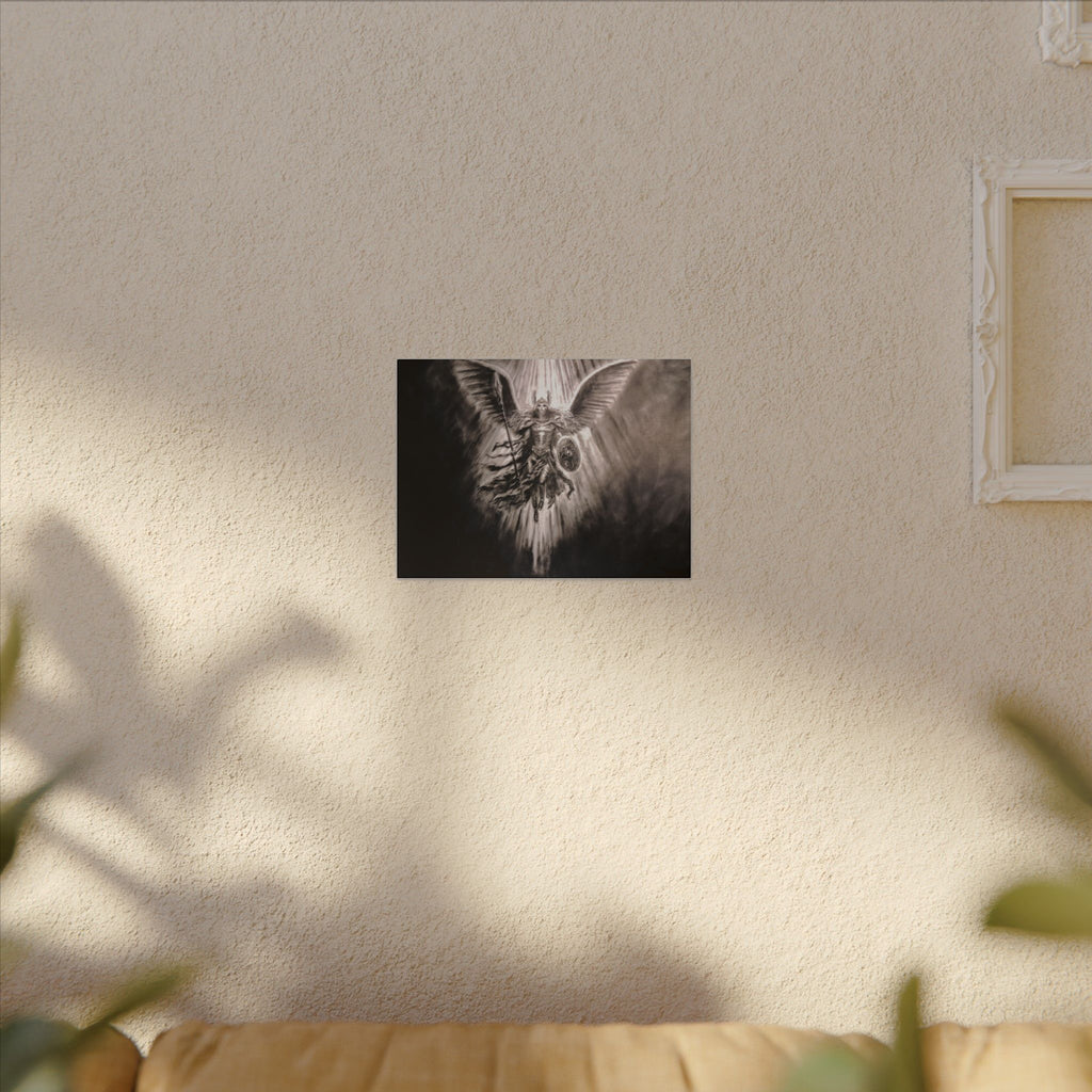 Angel Warrior Matte Canvas Wall Art — Dramatic Guardian with Shield and Spear