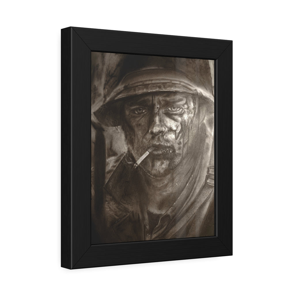 Framed Poster — Gritty Soldier Portrait Wall Art