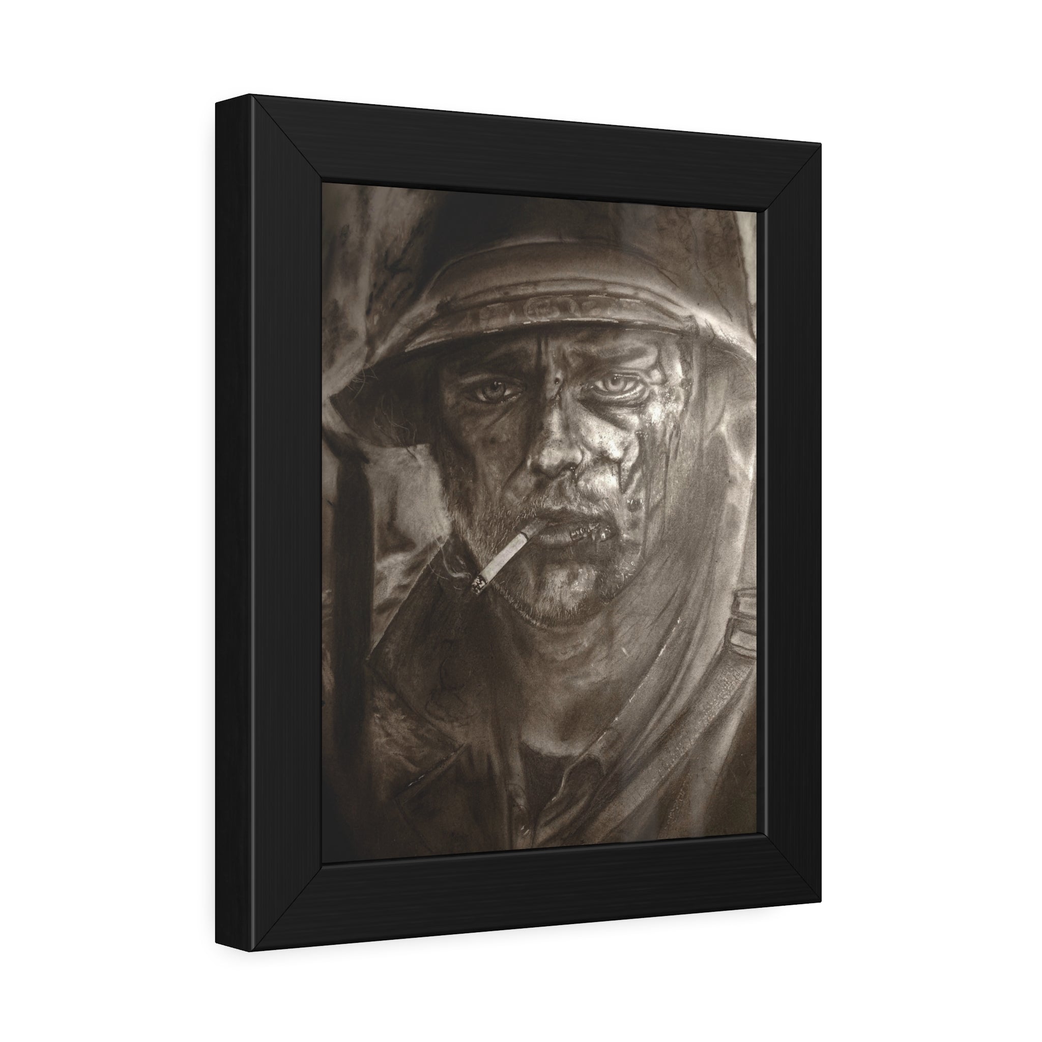 Framed Poster — Gritty Soldier Portrait Wall Art