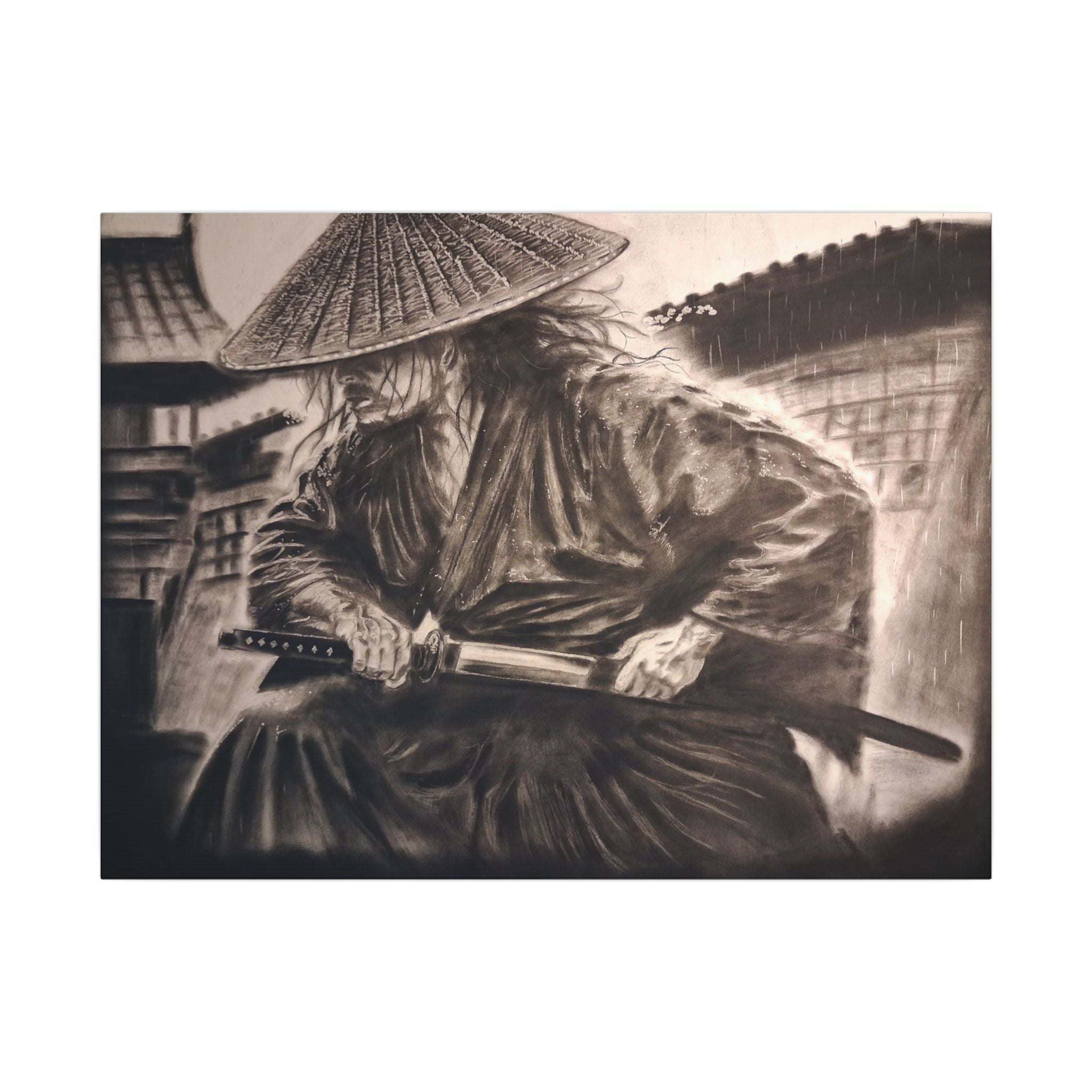 Samurai Warrior Matte Canvas Print — Vintage Japanese Sword Art Wall Decor