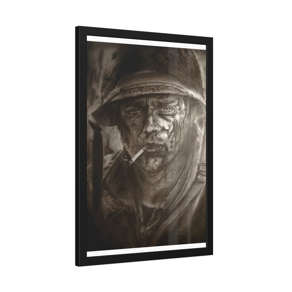 Framed Poster — Gritty Soldier Portrait Wall Art