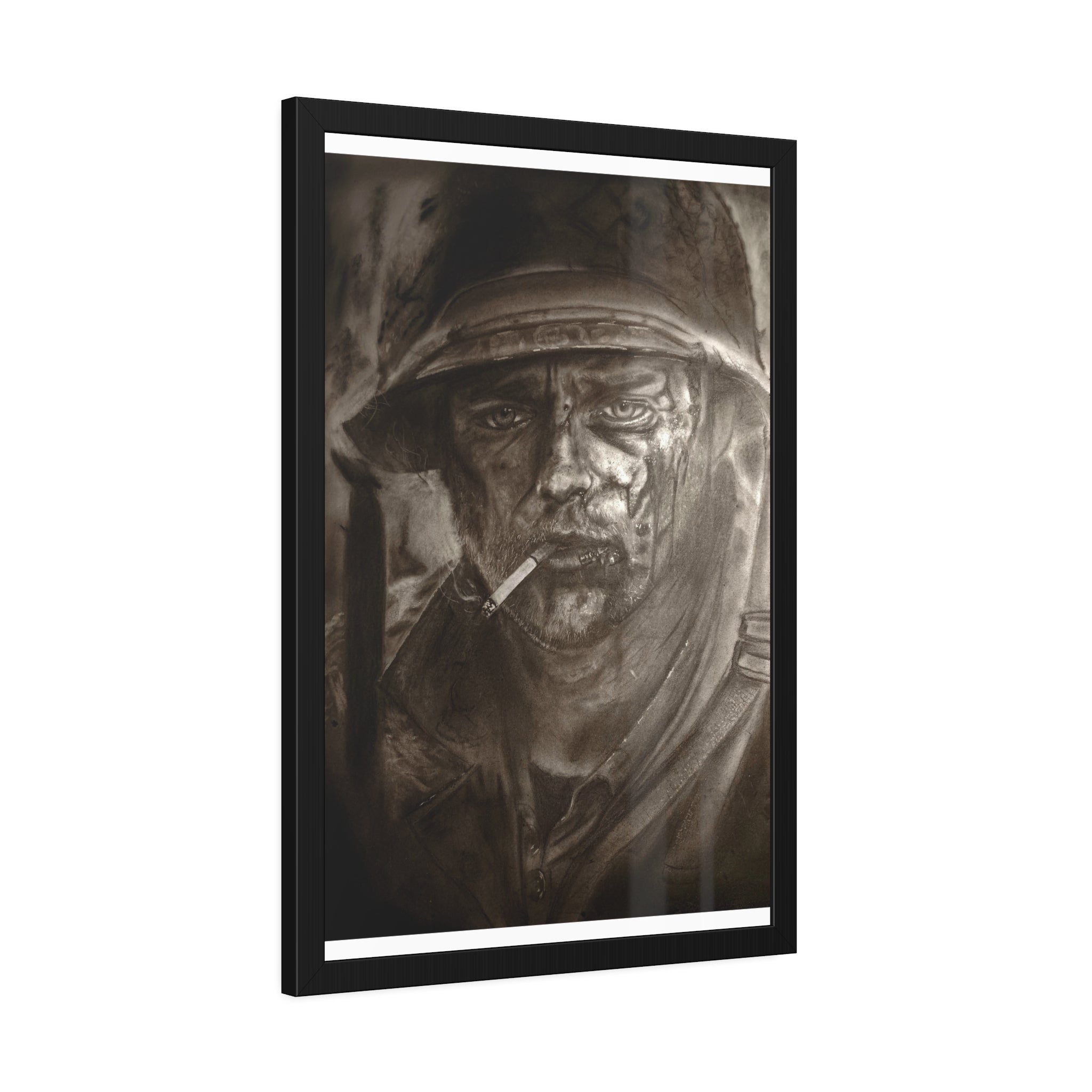 Framed Poster — Gritty Soldier Portrait Wall Art