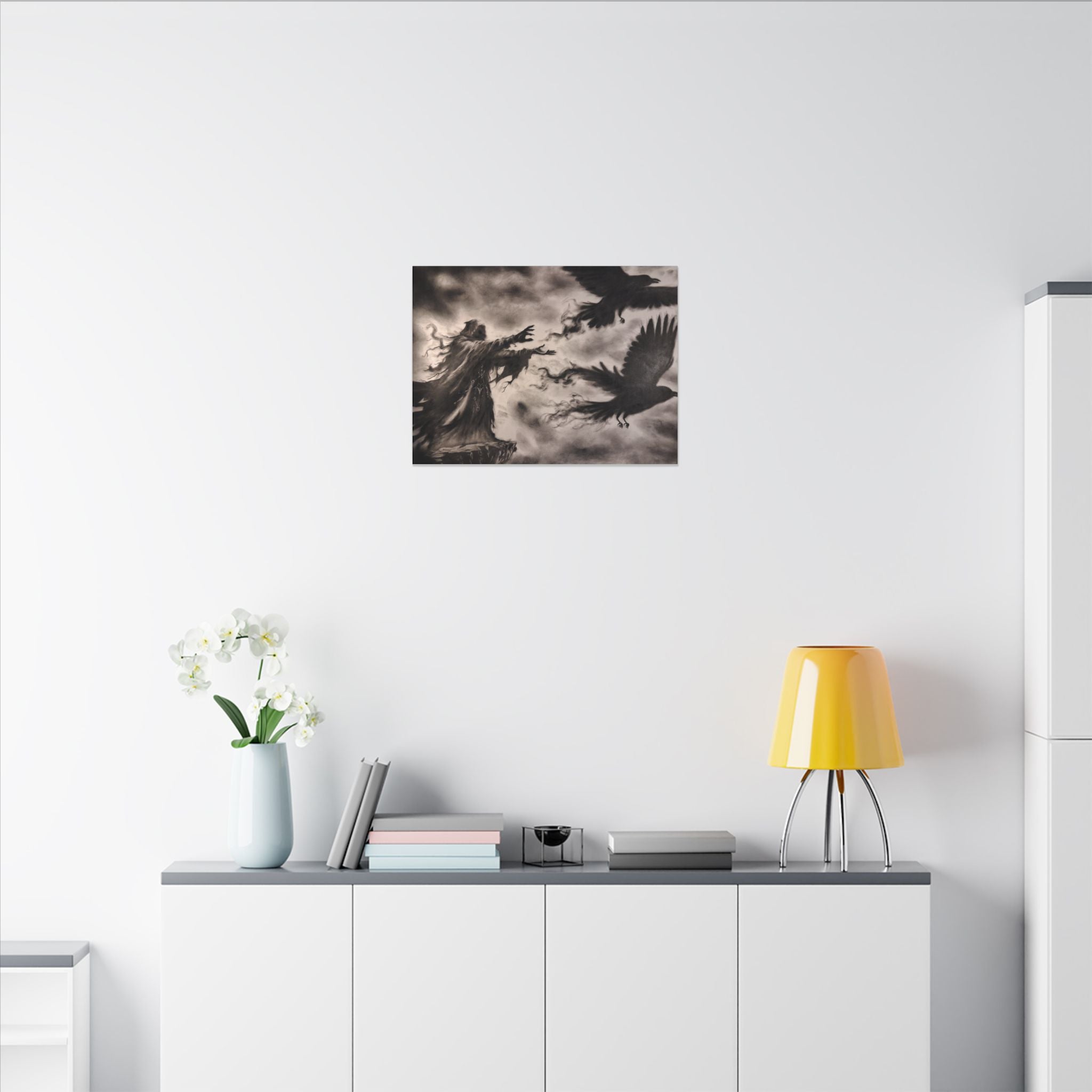 Gothic Raven Sorcerer Matte Canvas Art — Dark Fantasy Wall Decor