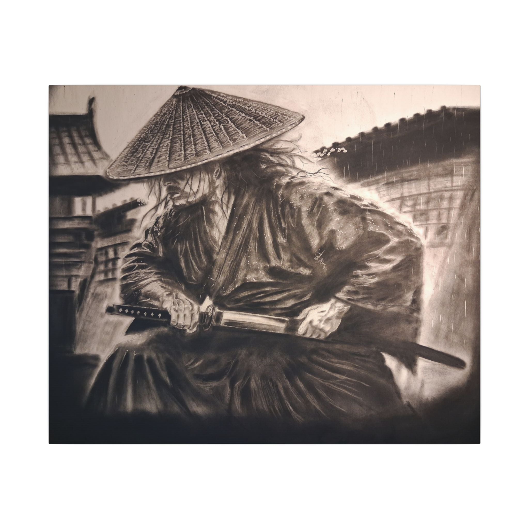 Samurai Warrior Matte Canvas Print — Vintage Japanese Sword Art Wall Decor