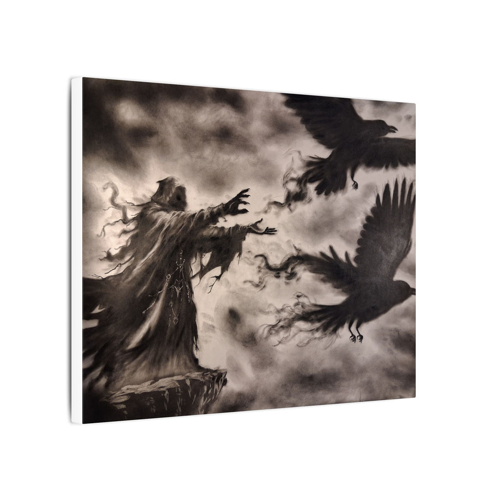 Gothic Raven Sorcerer Matte Canvas Art — Dark Fantasy Wall Decor