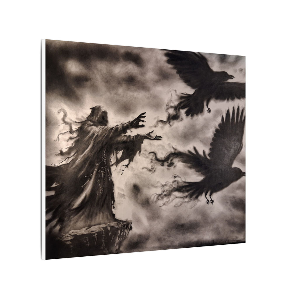 Gothic Raven Sorcerer Matte Canvas Art — Dark Fantasy Wall Decor
