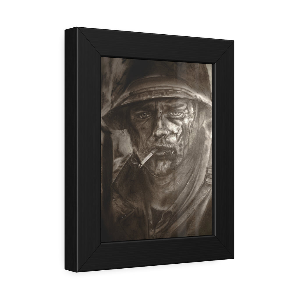 Framed Poster — Gritty Soldier Portrait Wall Art