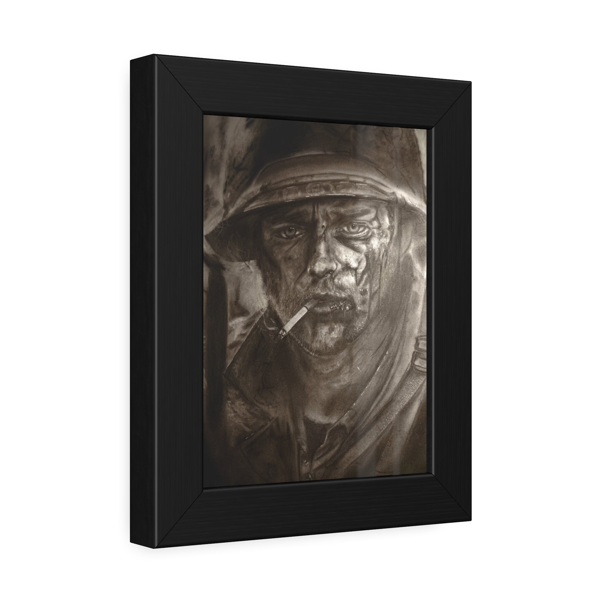 Framed Poster — Gritty Soldier Portrait Wall Art
