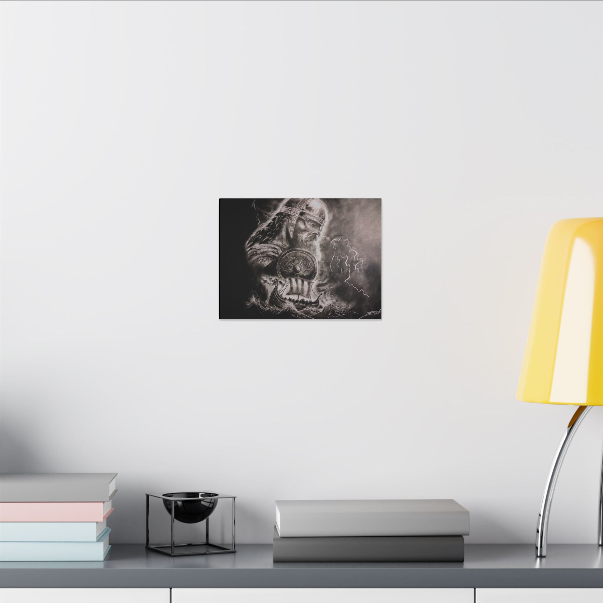 Viking Warrior Matte Canvas Print — Norse Shield & Longship Wall Art