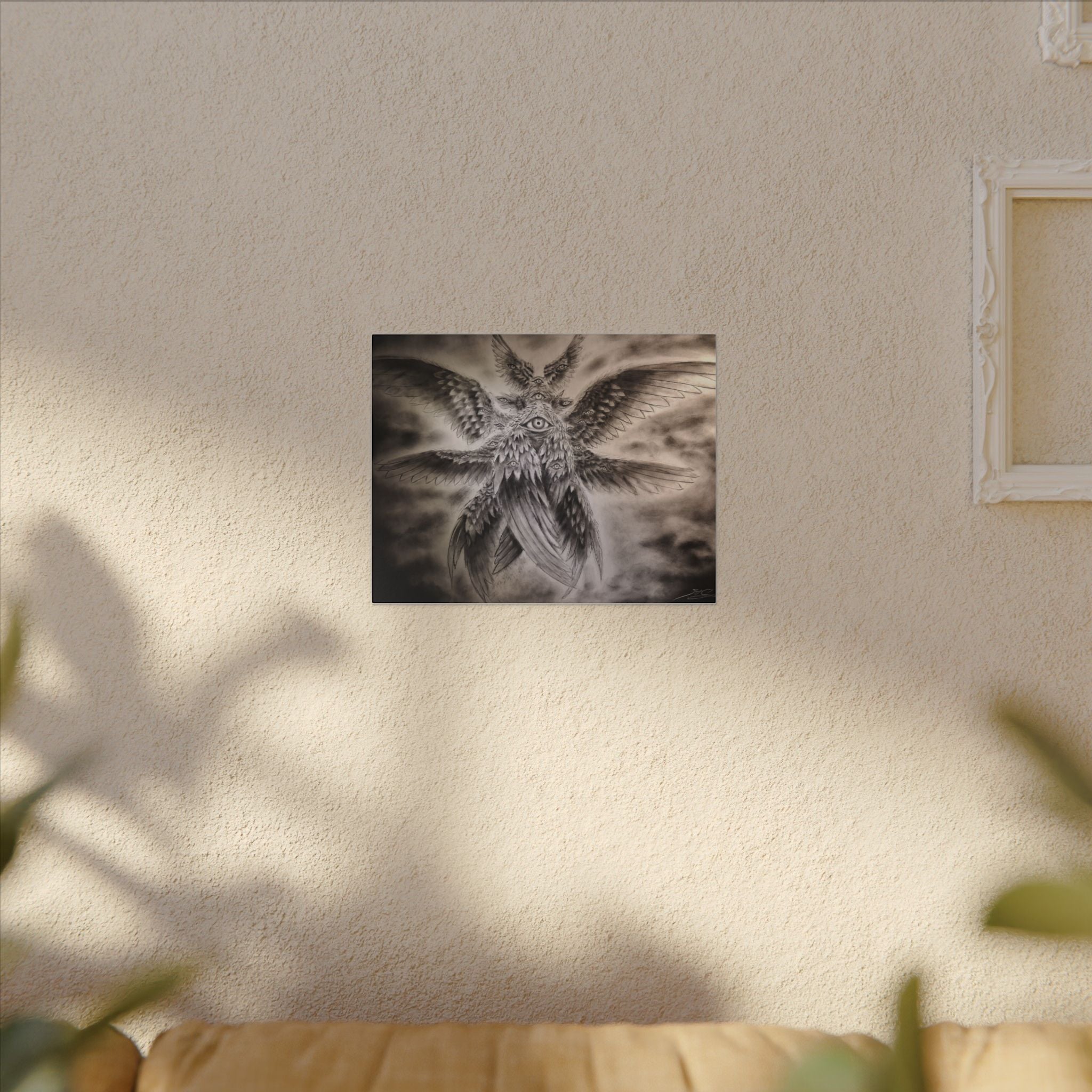 Surreal Winged Eye Canvas Art — Mystical Monochrome Wall Decor