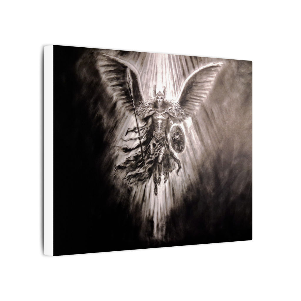 Angel Warrior Matte Canvas Wall Art — Dramatic Guardian with Shield and Spear