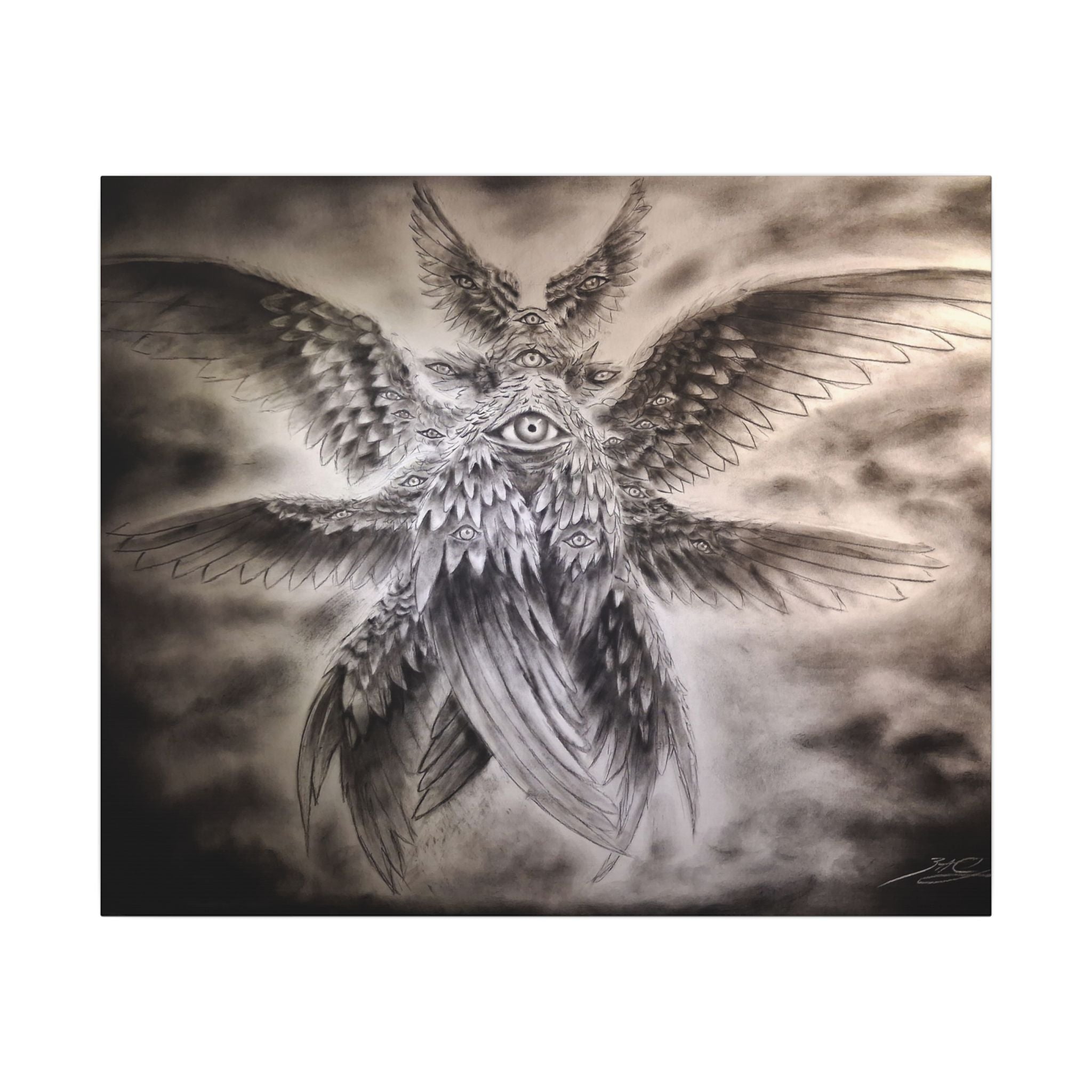 Surreal Winged Eye Canvas Art — Mystical Monochrome Wall Decor