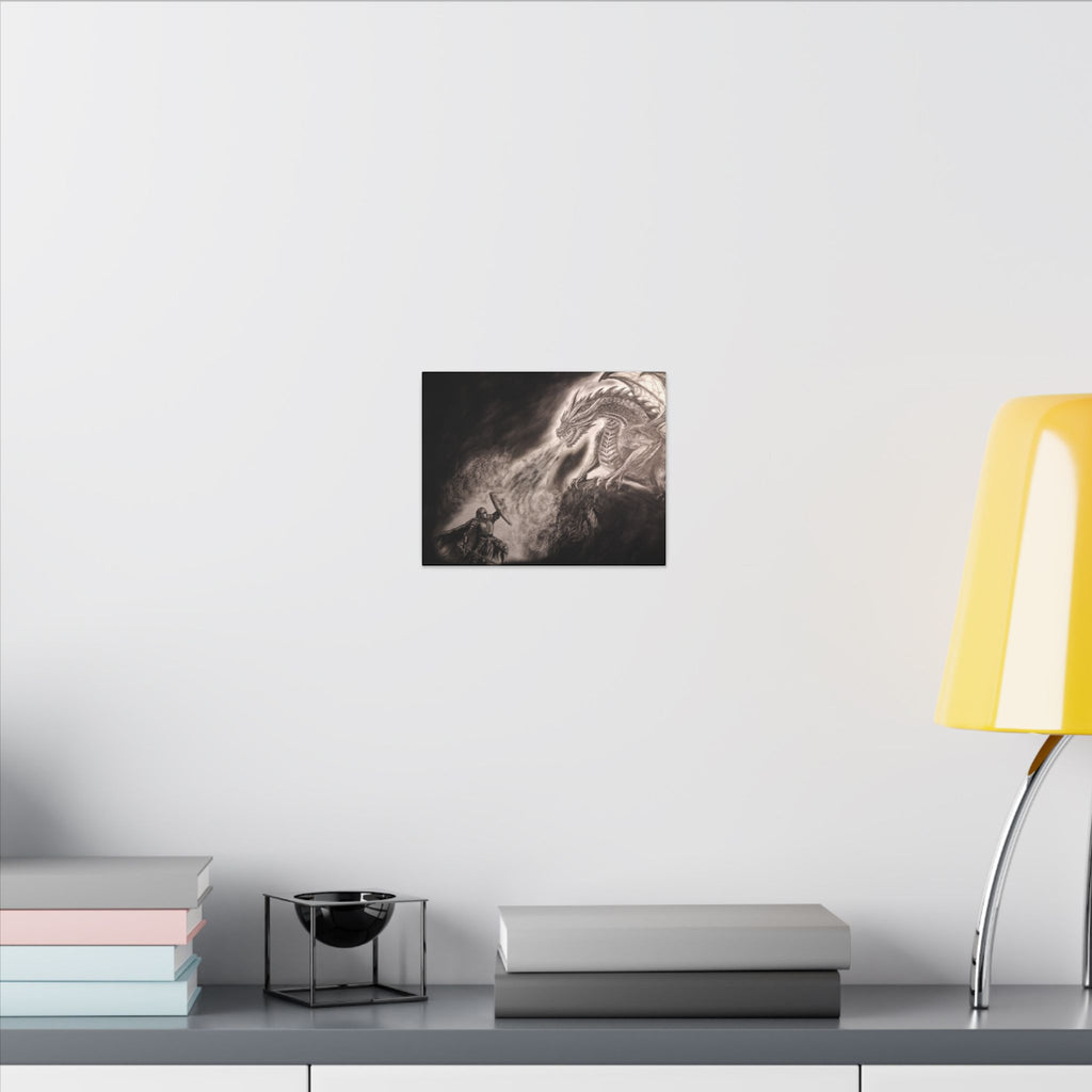 Dragon vs Knight Matte Canvas Wall Art — Fantasy Battle Stretched Print