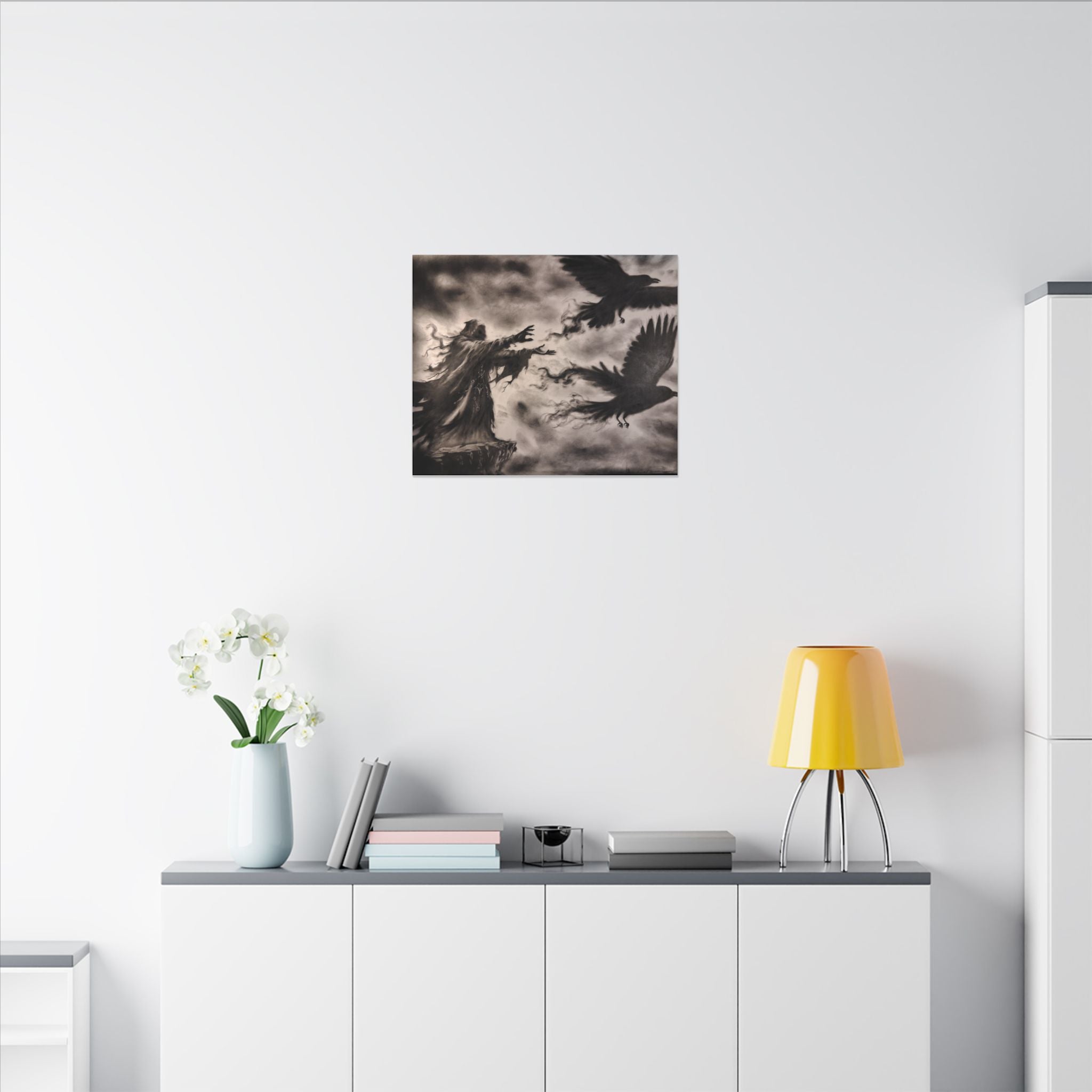 Gothic Raven Sorcerer Matte Canvas Art — Dark Fantasy Wall Decor