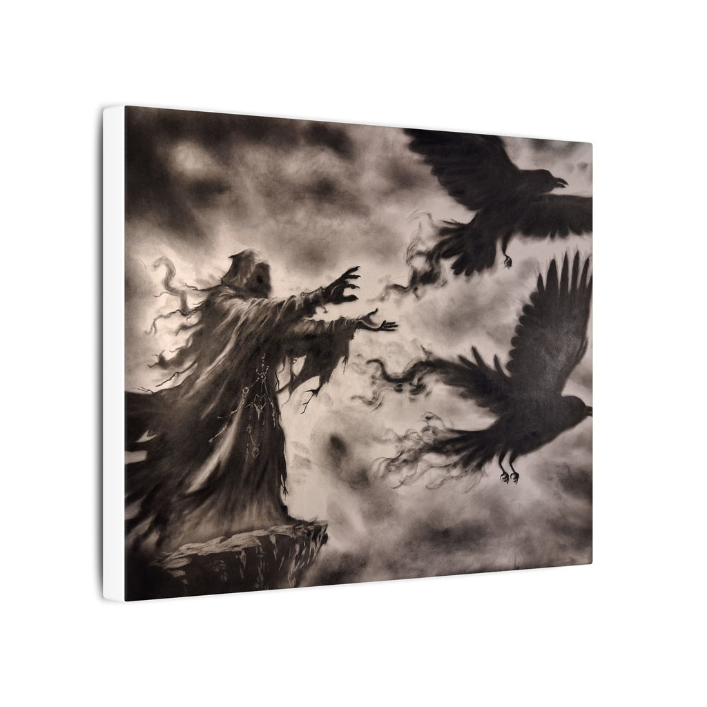 Gothic Raven Sorcerer Matte Canvas Art — Dark Fantasy Wall Decor
