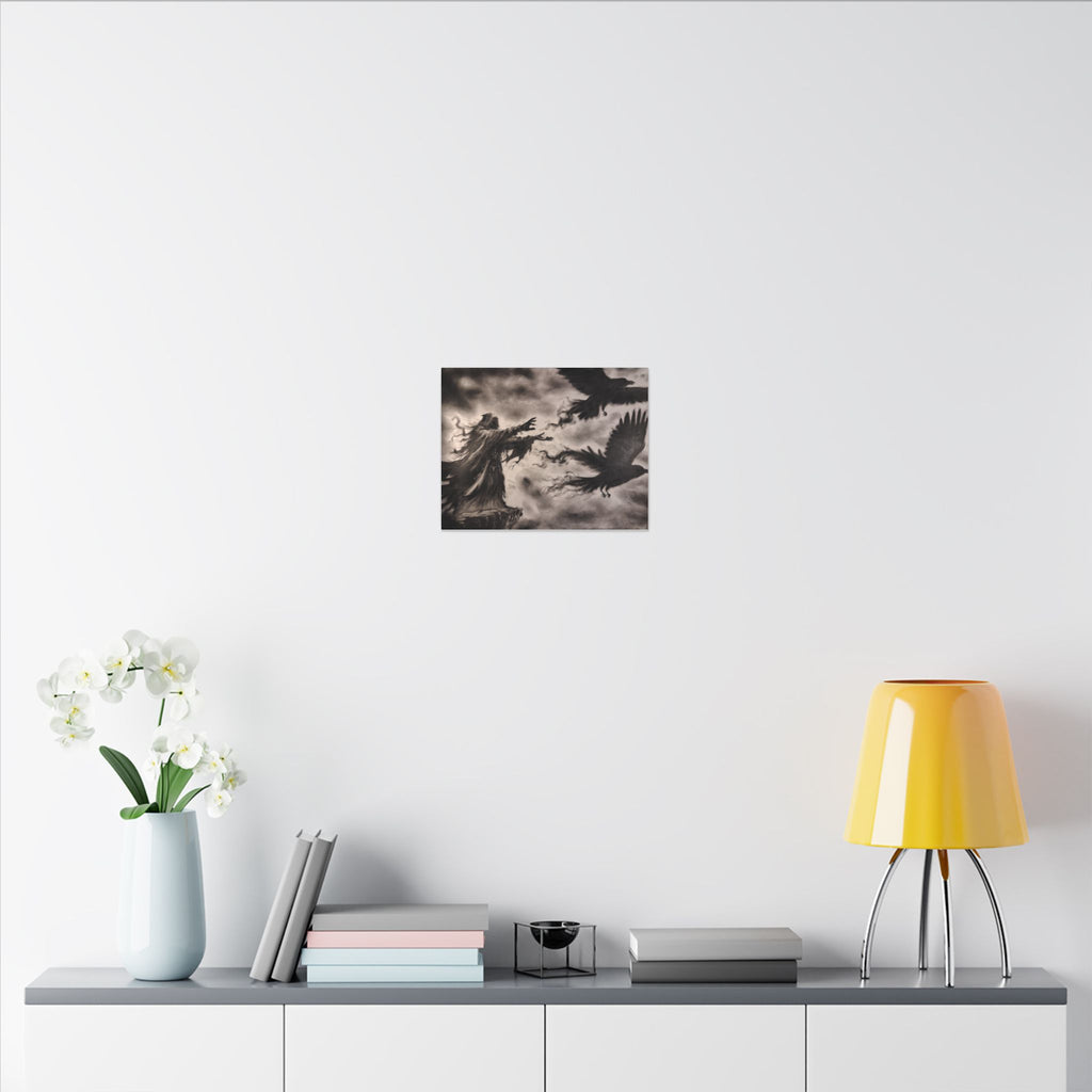 Gothic Raven Sorcerer Matte Canvas Art — Dark Fantasy Wall Decor