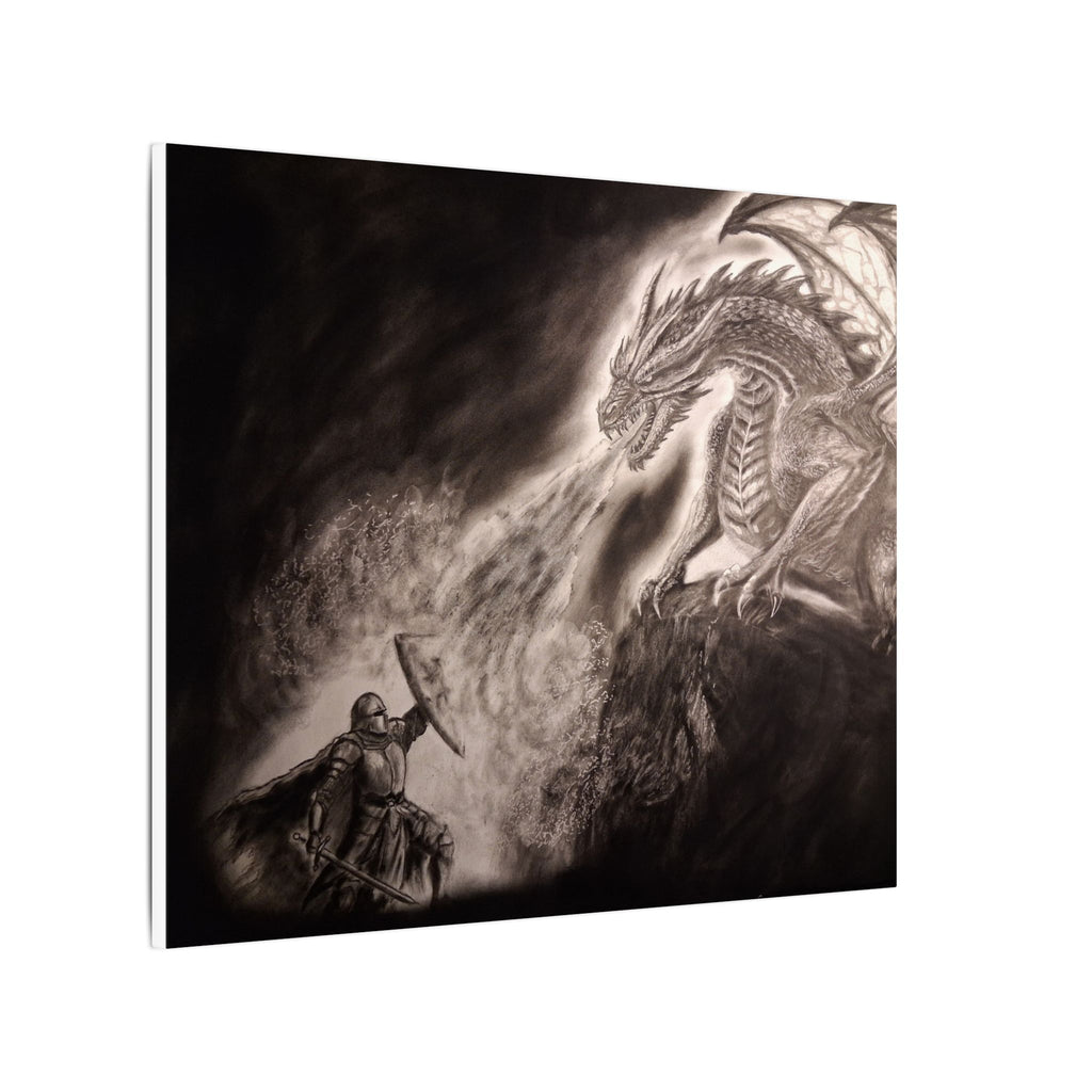 Dragon vs Knight Matte Canvas Wall Art — Fantasy Battle Stretched Print