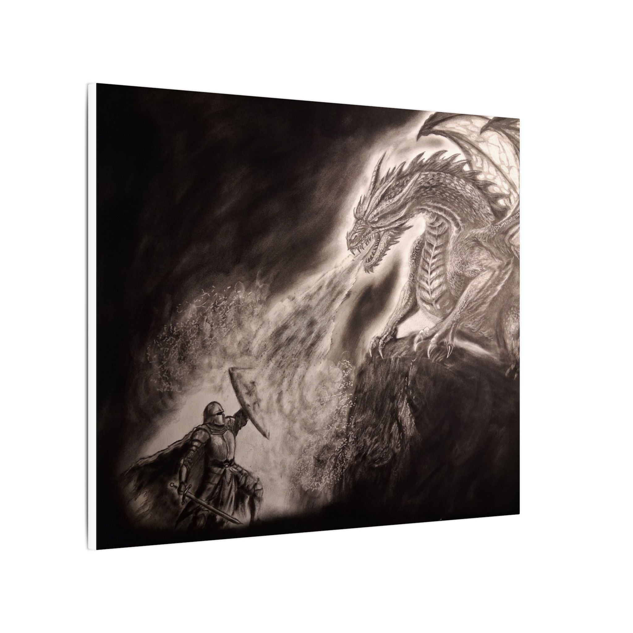 Dragon vs Knight Matte Canvas Wall Art — Fantasy Battle Stretched Print