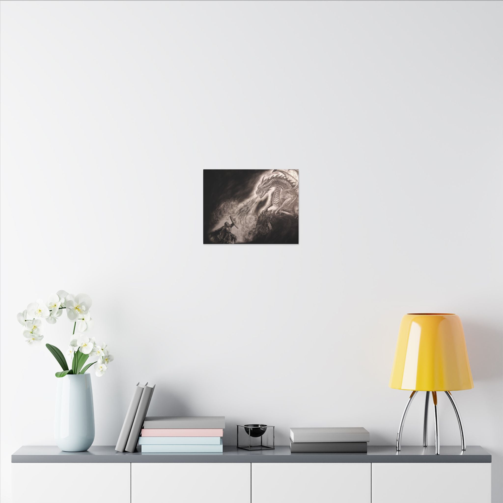 Dragon vs Knight Matte Canvas Wall Art — Fantasy Battle Stretched Print