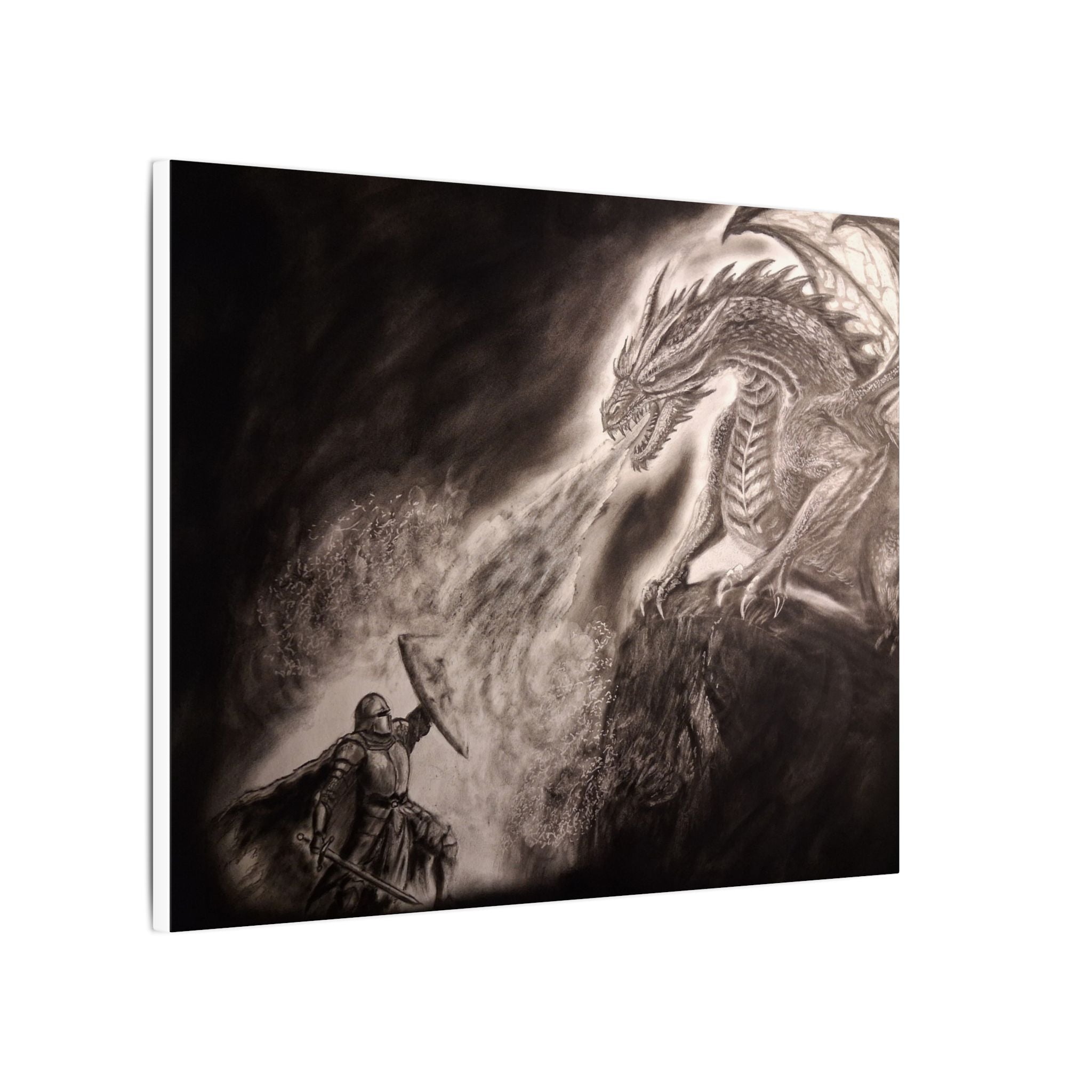 Dragon vs Knight Matte Canvas Wall Art — Fantasy Battle Stretched Print