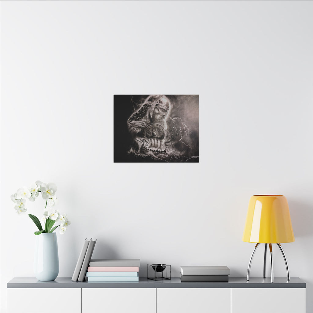 Viking Warrior Matte Canvas Print — Norse Shield & Longship Wall Art