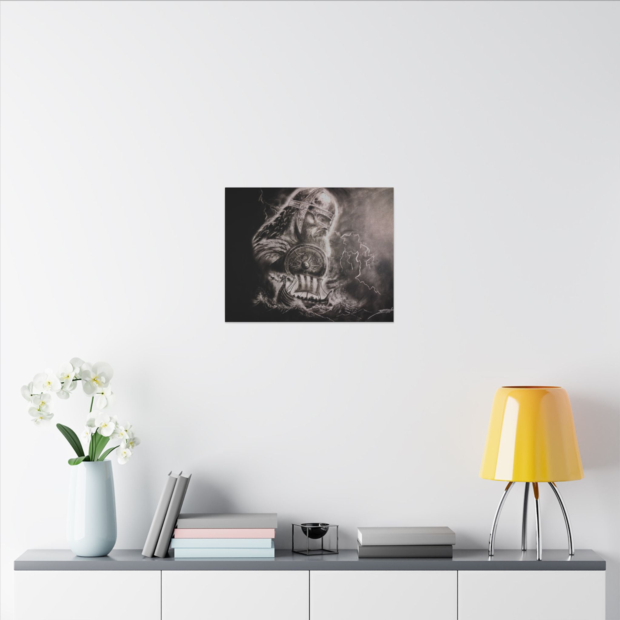 Viking Warrior Matte Canvas Print — Norse Shield & Longship Wall Art