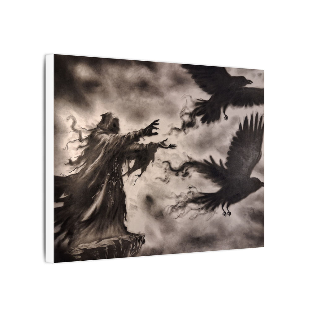 Gothic Raven Sorcerer Matte Canvas Art — Dark Fantasy Wall Decor