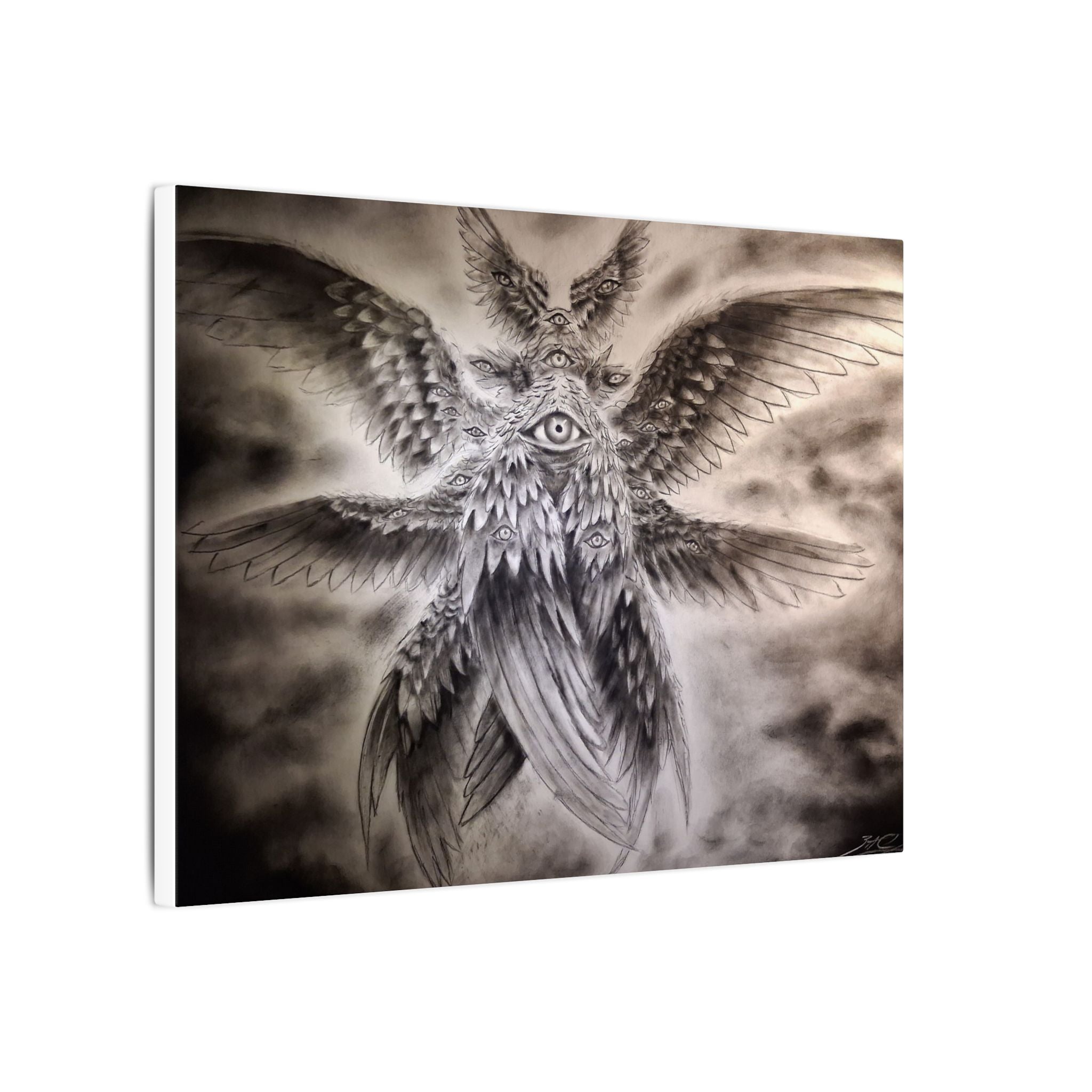 Surreal Winged Eye Canvas Art — Mystical Monochrome Wall Decor