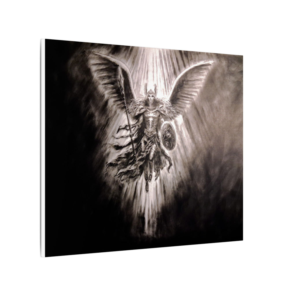 Angel Warrior Matte Canvas Wall Art — Dramatic Guardian with Shield and Spear