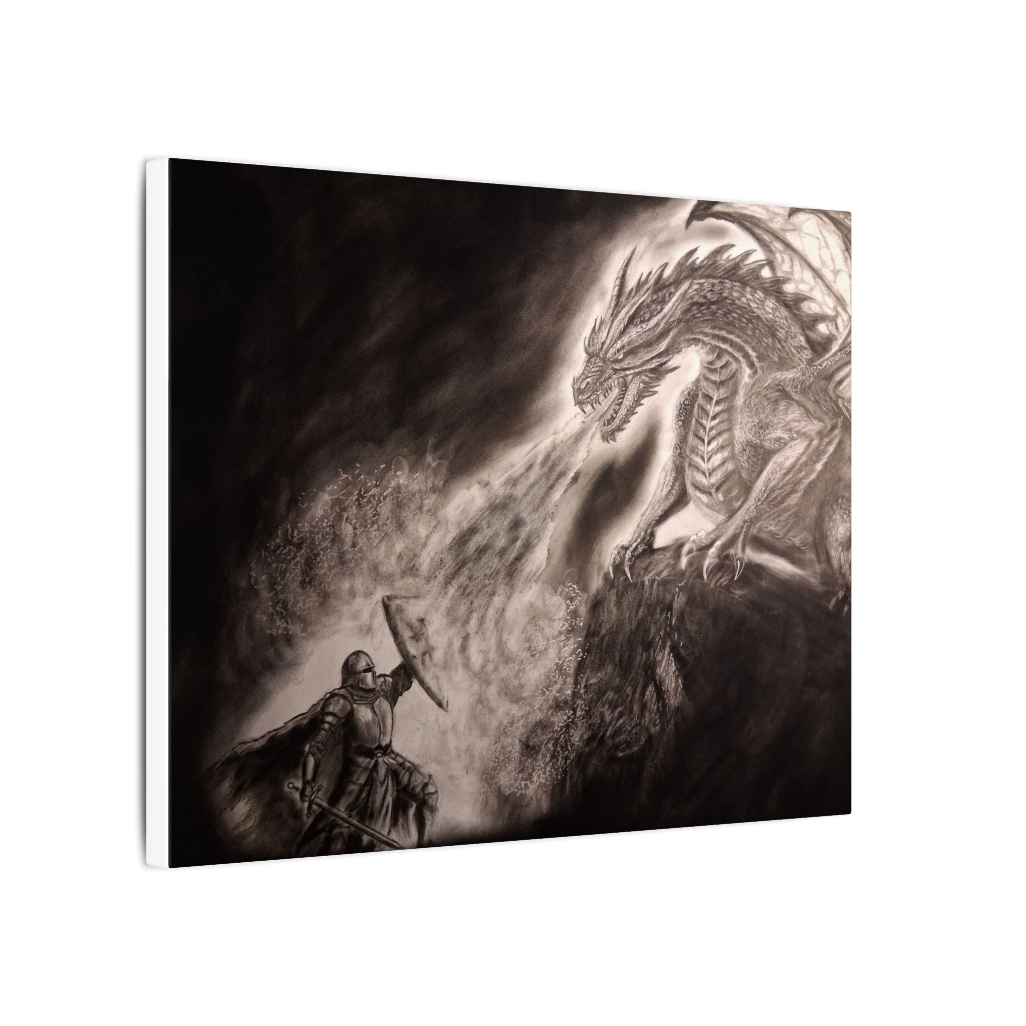 Dragon vs Knight Matte Canvas Wall Art — Fantasy Battle Stretched Print