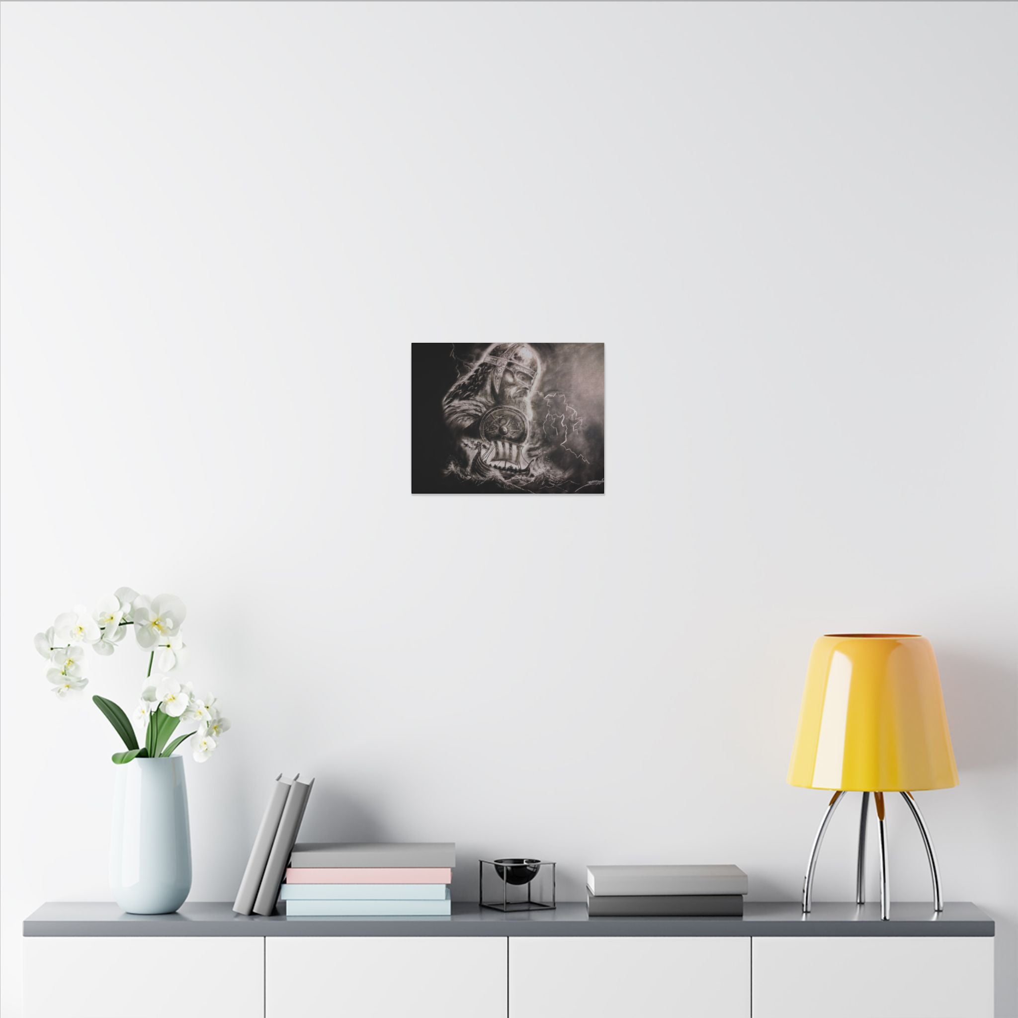Viking Warrior Matte Canvas Print — Norse Shield & Longship Wall Art
