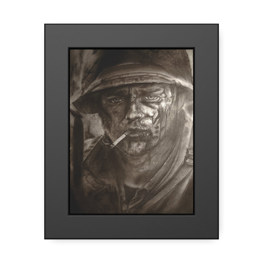 Framed Poster — Gritty Soldier Portrait Wall Art