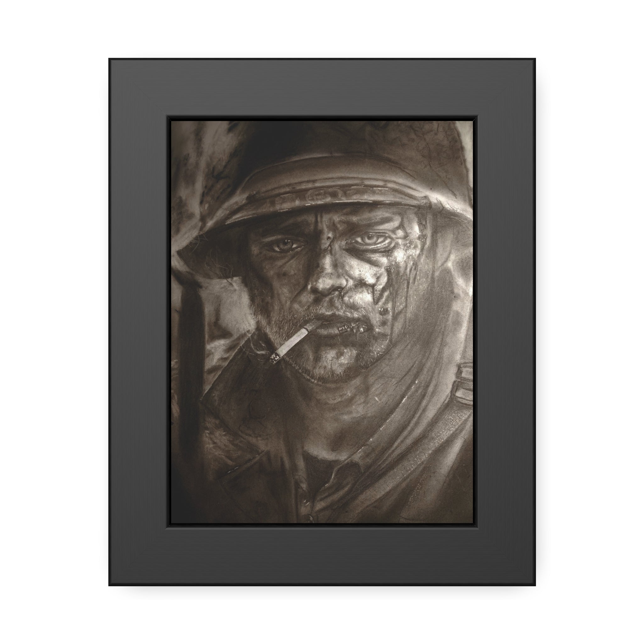 Framed Poster — Gritty Soldier Portrait Wall Art