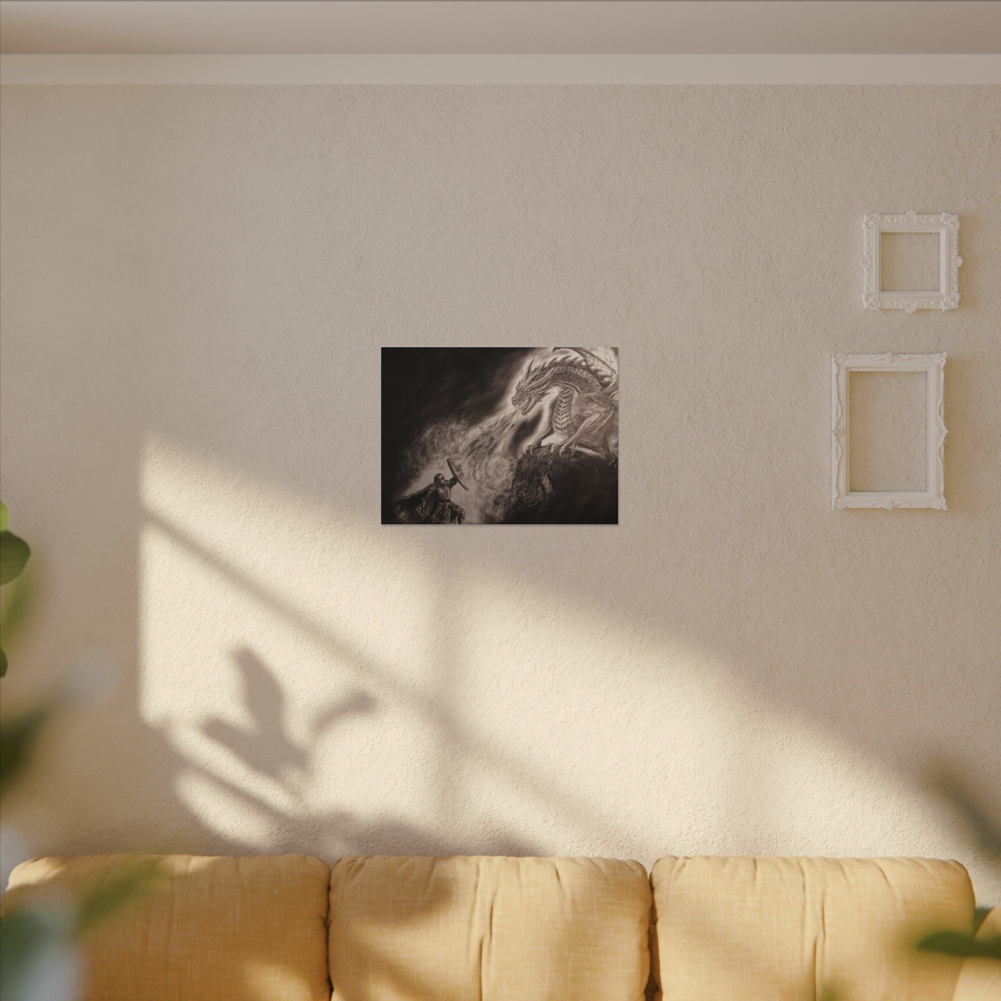 Dragon vs Knight Matte Canvas Wall Art — Fantasy Battle Stretched Print