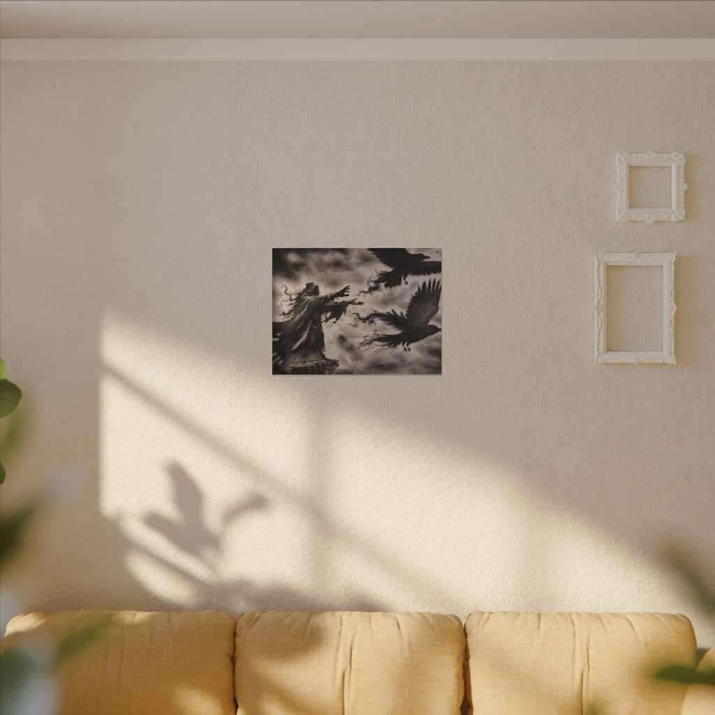 Gothic Raven Sorcerer Matte Canvas Art — Dark Fantasy Wall Decor