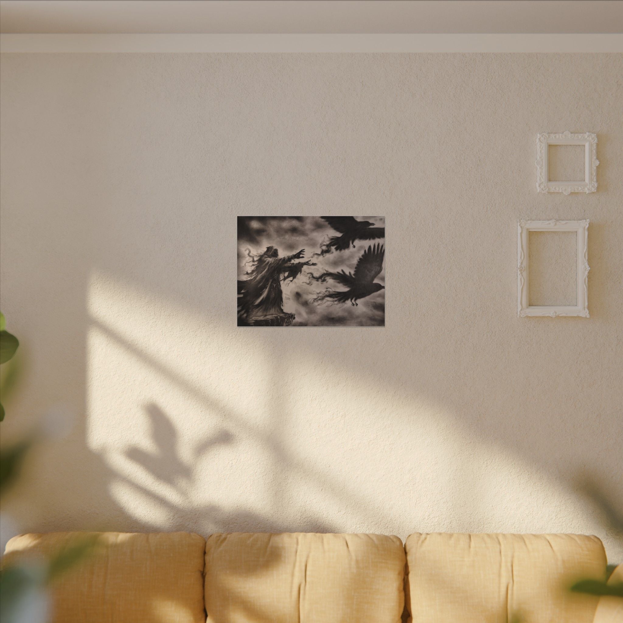 Gothic Raven Sorcerer Matte Canvas Art — Dark Fantasy Wall Decor