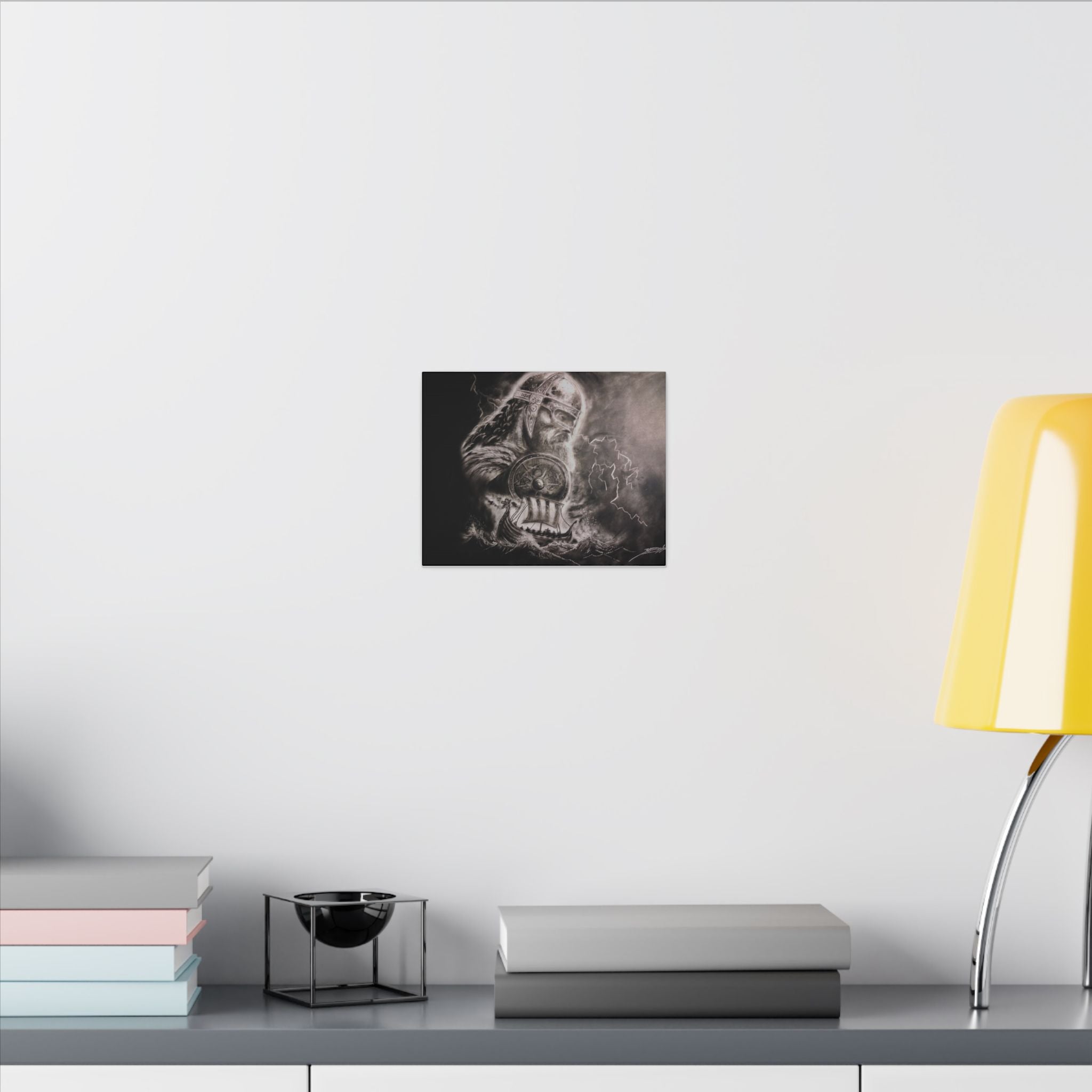Viking Warrior Matte Canvas Print — Norse Shield & Longship Wall Art