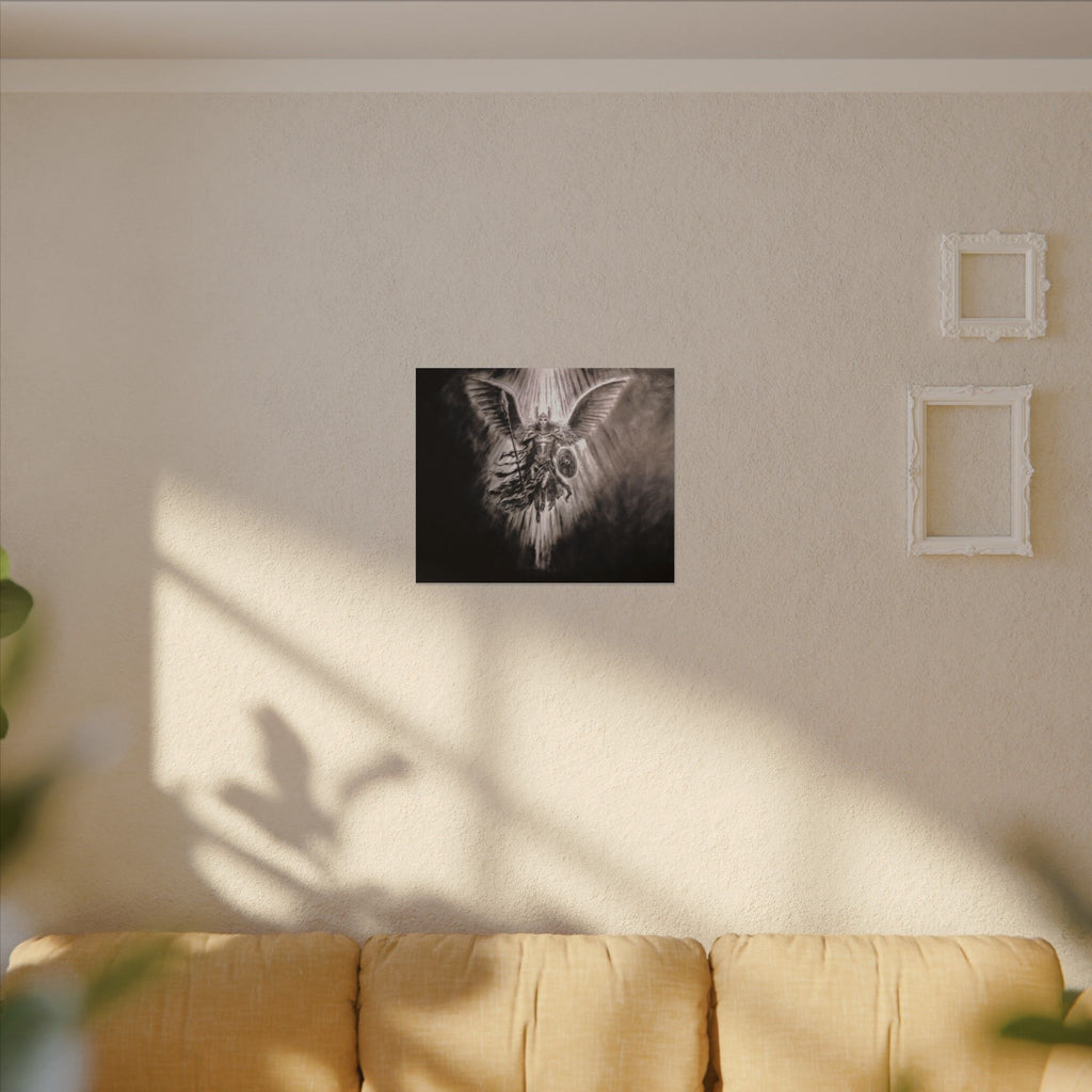 Angel Warrior Matte Canvas Wall Art — Dramatic Guardian with Shield and Spear